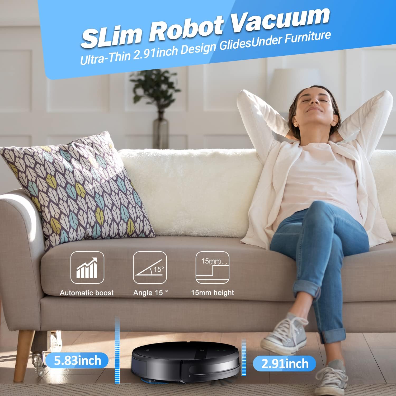 Kombination aus Roboter-Staubsauger und Wischmopp, WiFi/App/Alexa, 2-in-1-Roboter-Staubsauger mit verhedderfreier Zyklonabsaugung, planmäßiger Reinigung, automatischer Wiederaufladung, Roboter-Staubsauger für Tierhaare, niedriger Teppich