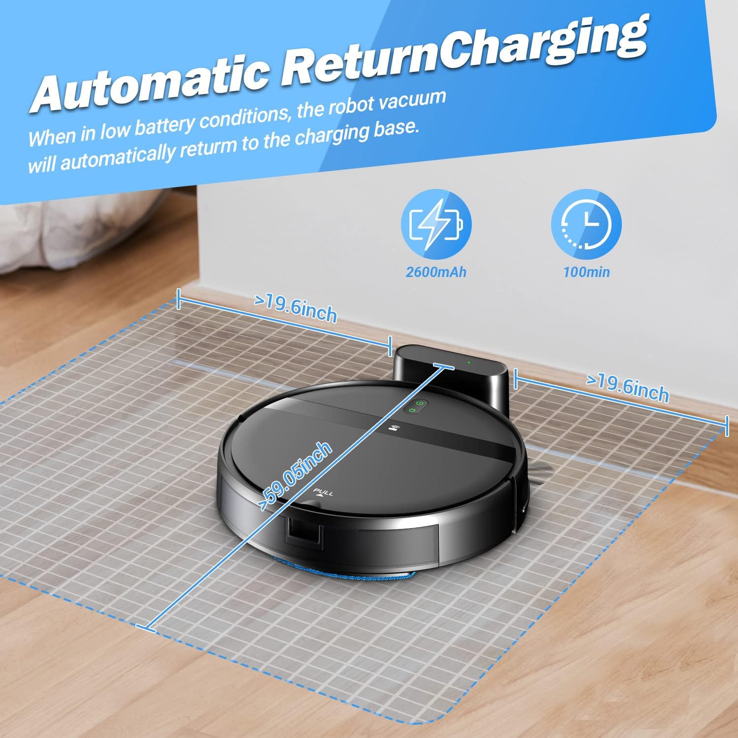 Kombination aus Roboter-Staubsauger und Wischmopp, WiFi/App/Alexa, 2-in-1-Roboter-Staubsauger mit verhedderfreier Zyklonabsaugung, planmäßiger Reinigung, automatischer Wiederaufladung, Roboter-Staubsauger für Tierhaare, niedriger Teppich