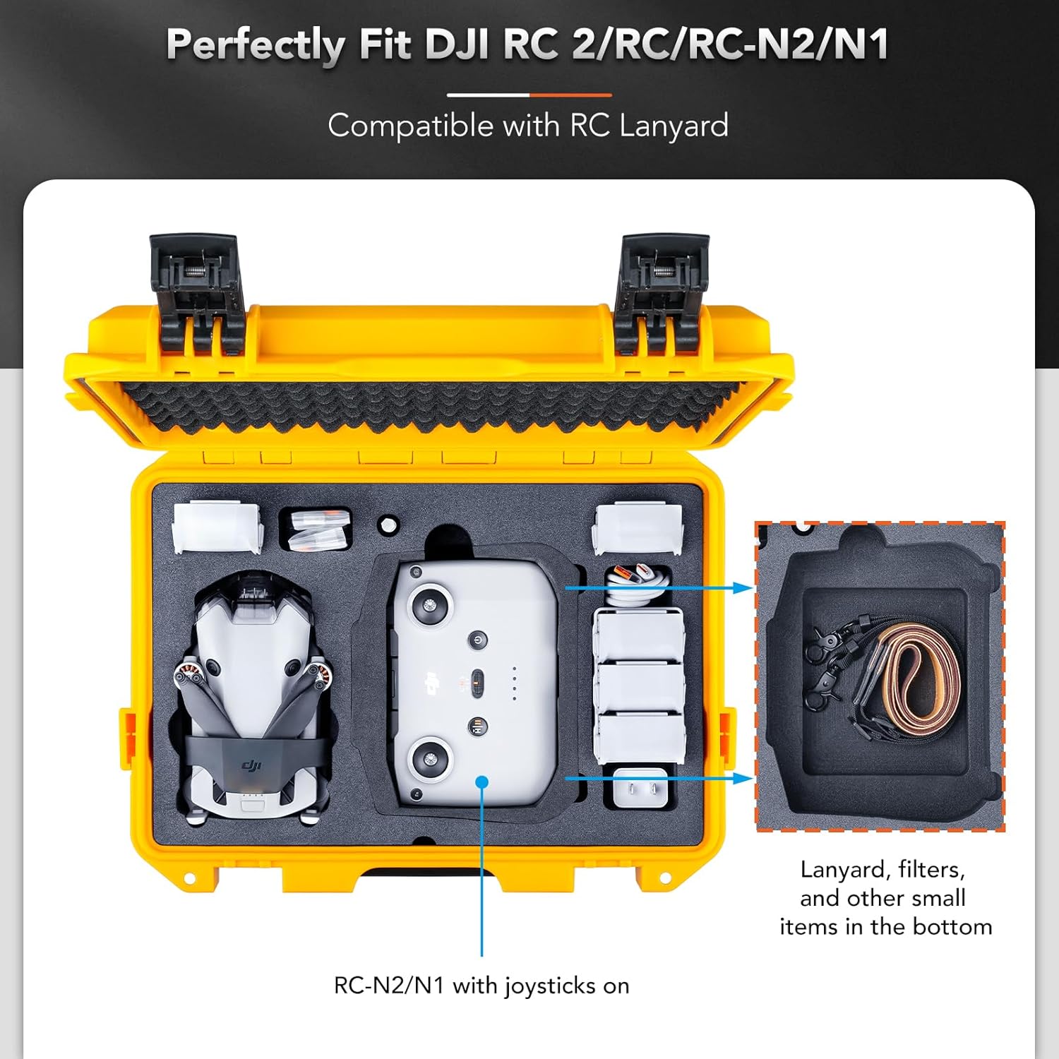 Custodia rigida impermeabile Lykus Titan MM410 (gialla) per DJI Mini 4 Pro/Mini 3/Pro e DJI RC 2/RC/RC-N2/N1, supporta 7 batterie e cordino RC [SOLO CUSTODIA]