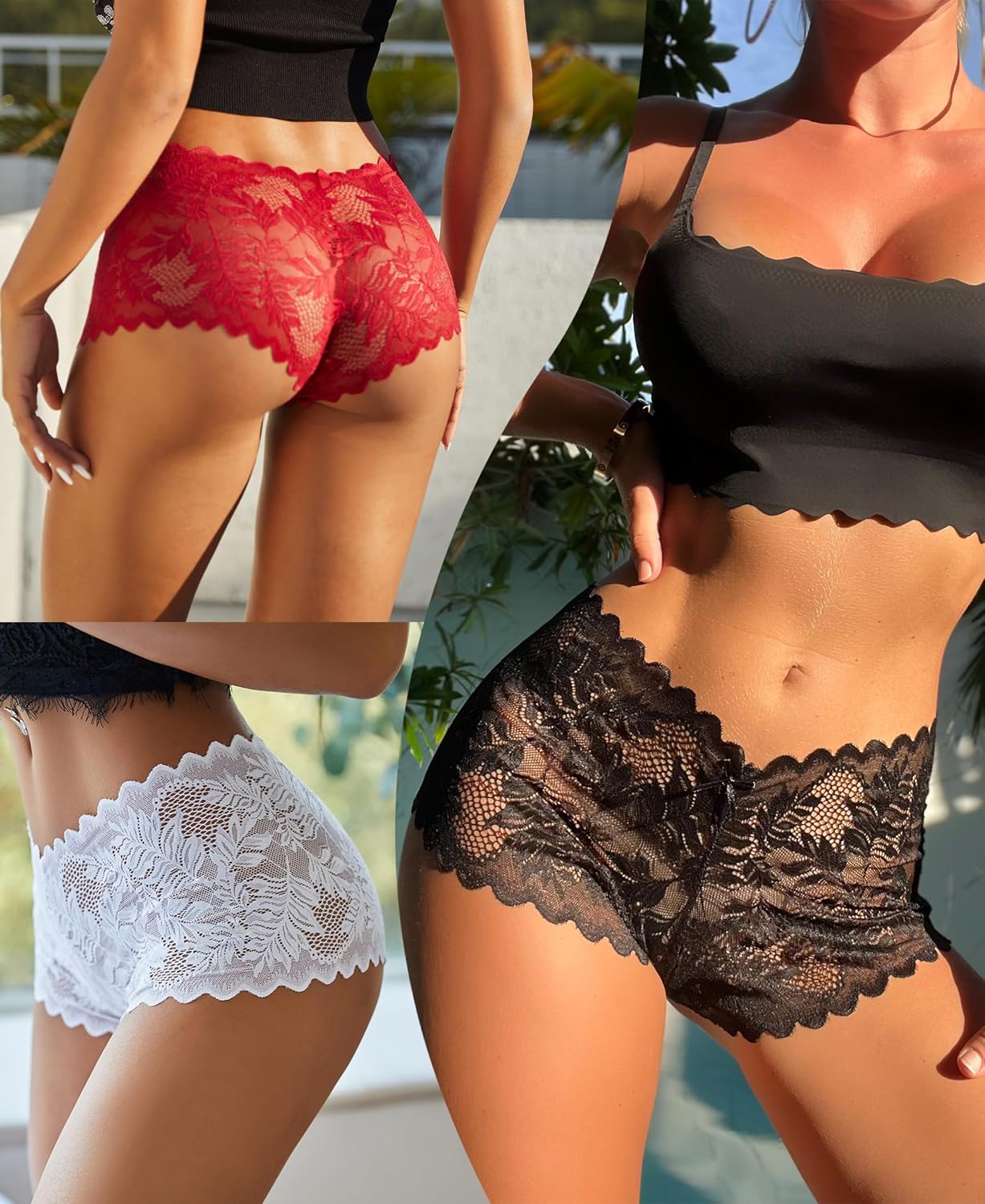 FINETOO Sexy Underwear for Women V-Waist Shorts Women s Underwear Lightweight Soft Lace High Waist Panties 5 Pack · v2