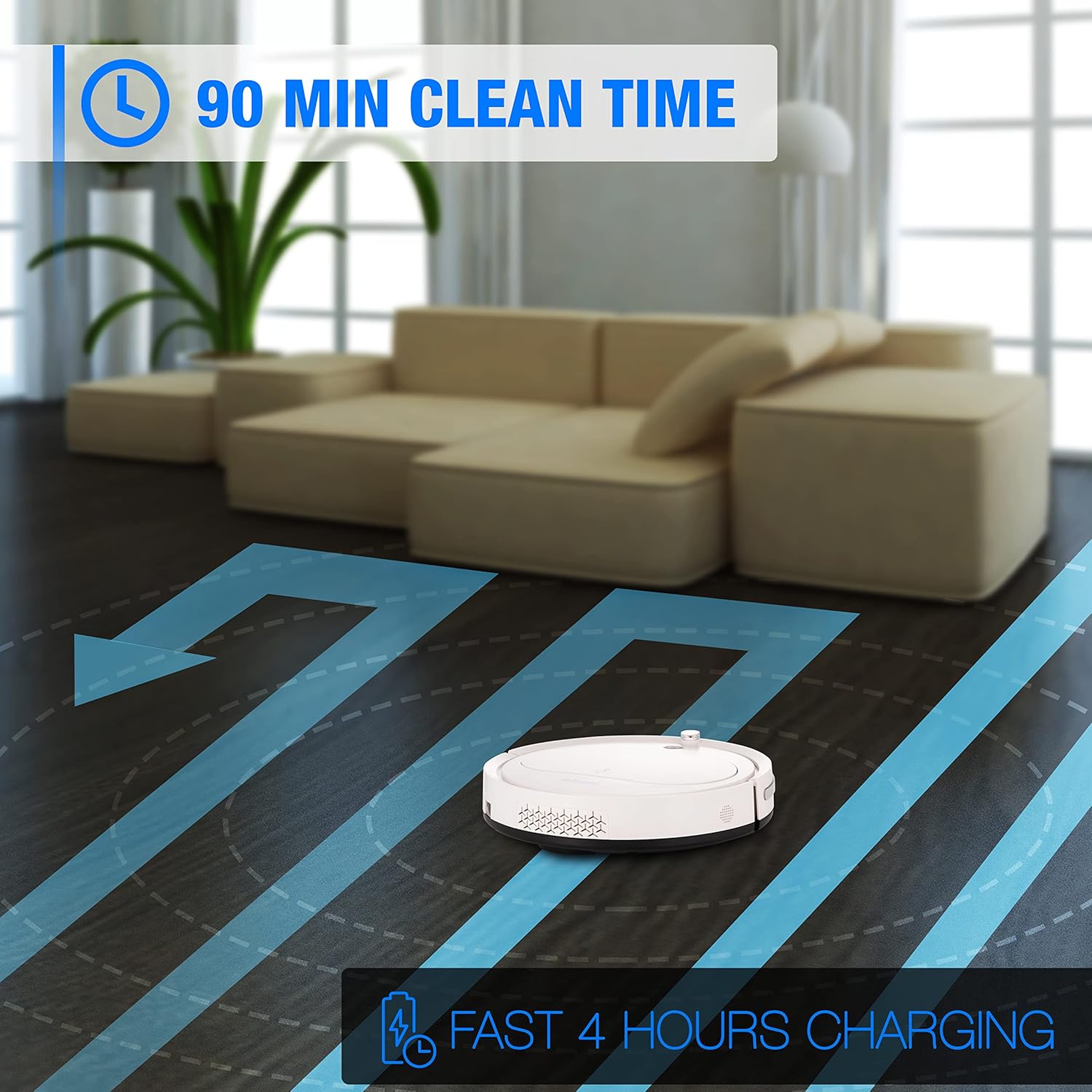 Aspirateur robot avec télécommande, machine robotique intelligente, nettoyage automatique des sols, aspirateur robot avec serpillière à sec pour nettoyer les tapis de maison, les carreaux de bois dur, les poils d'animaux
