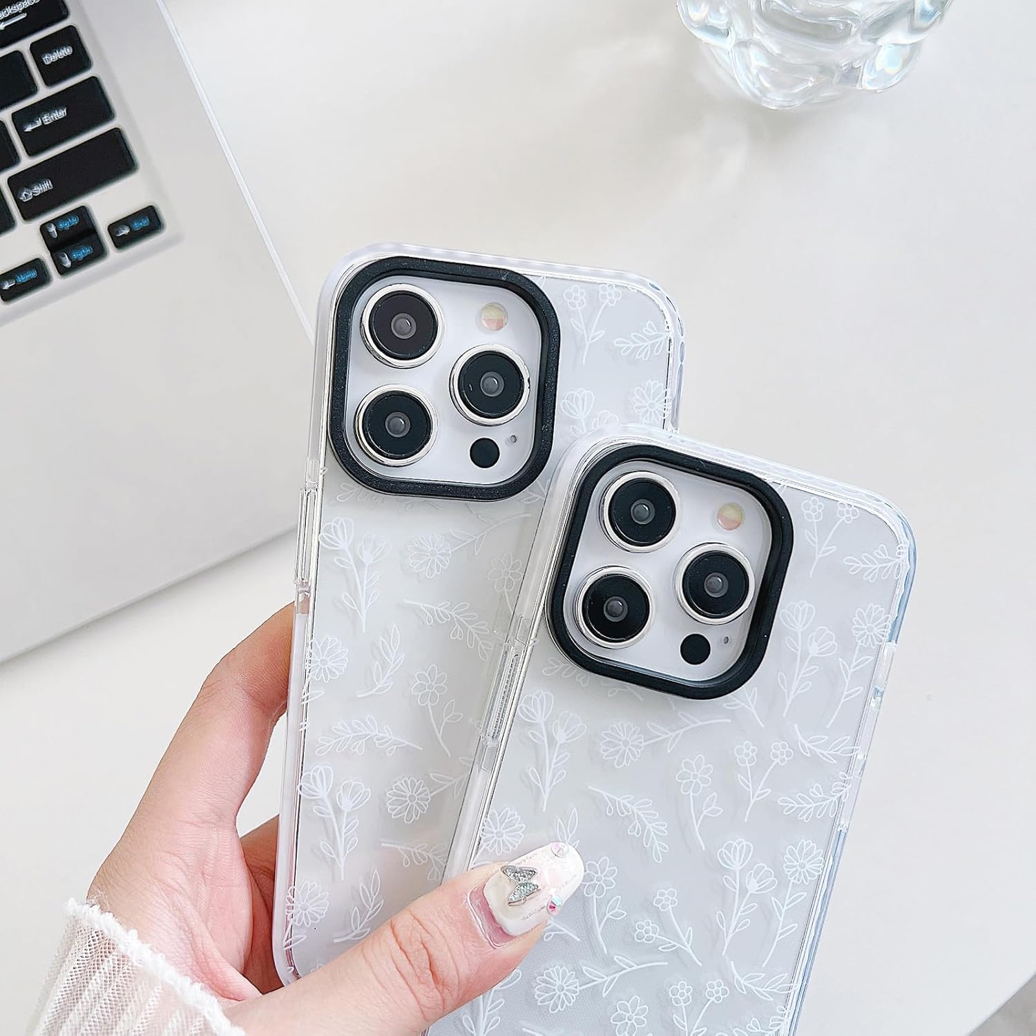 Designed for iPhone 15 Plus Case,Cute Clear Silicone White Flowers,for Women Girls,Anti-Slip and Anti-Scratch Phone Case,(Compatible with iPhone 15 Plus - Clear) · v2