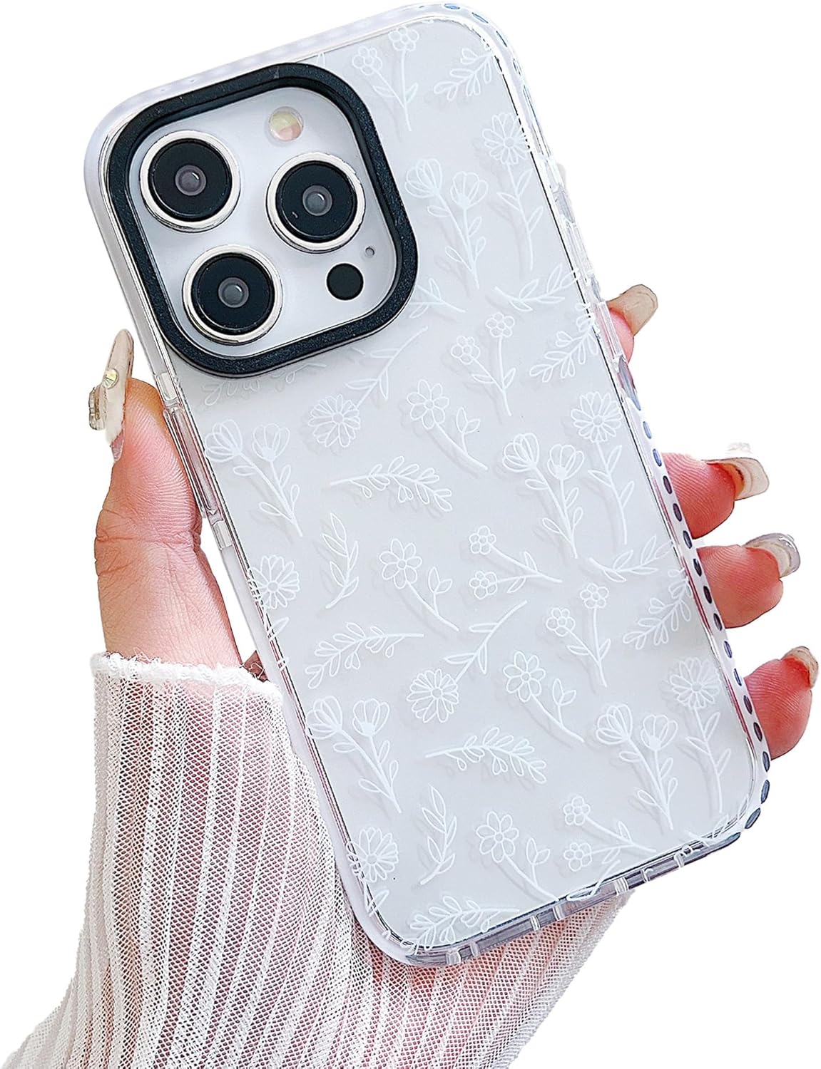 Designed for iPhone 15 Case,Cute Clear Silicone White Flowers,for Women Girls,Anti-Slip and Anti-Scratch Phone Case,(Compatible with iPhone 15 - Clear) · v2