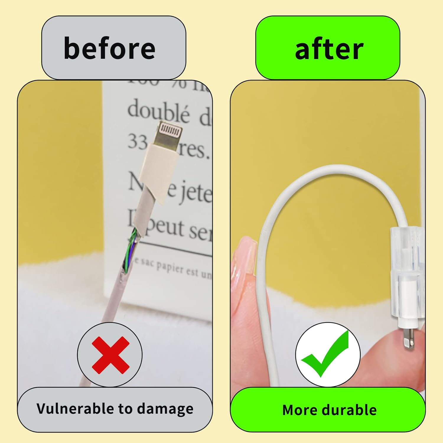 Protège-câble pour chargeur iPhone, [ne jaunit pas], protecteur de câble souple transparent, protecteur USB, économiseur de câbles de données, compatible avec le chargeur pour iPhone/iPad 18W/20 W