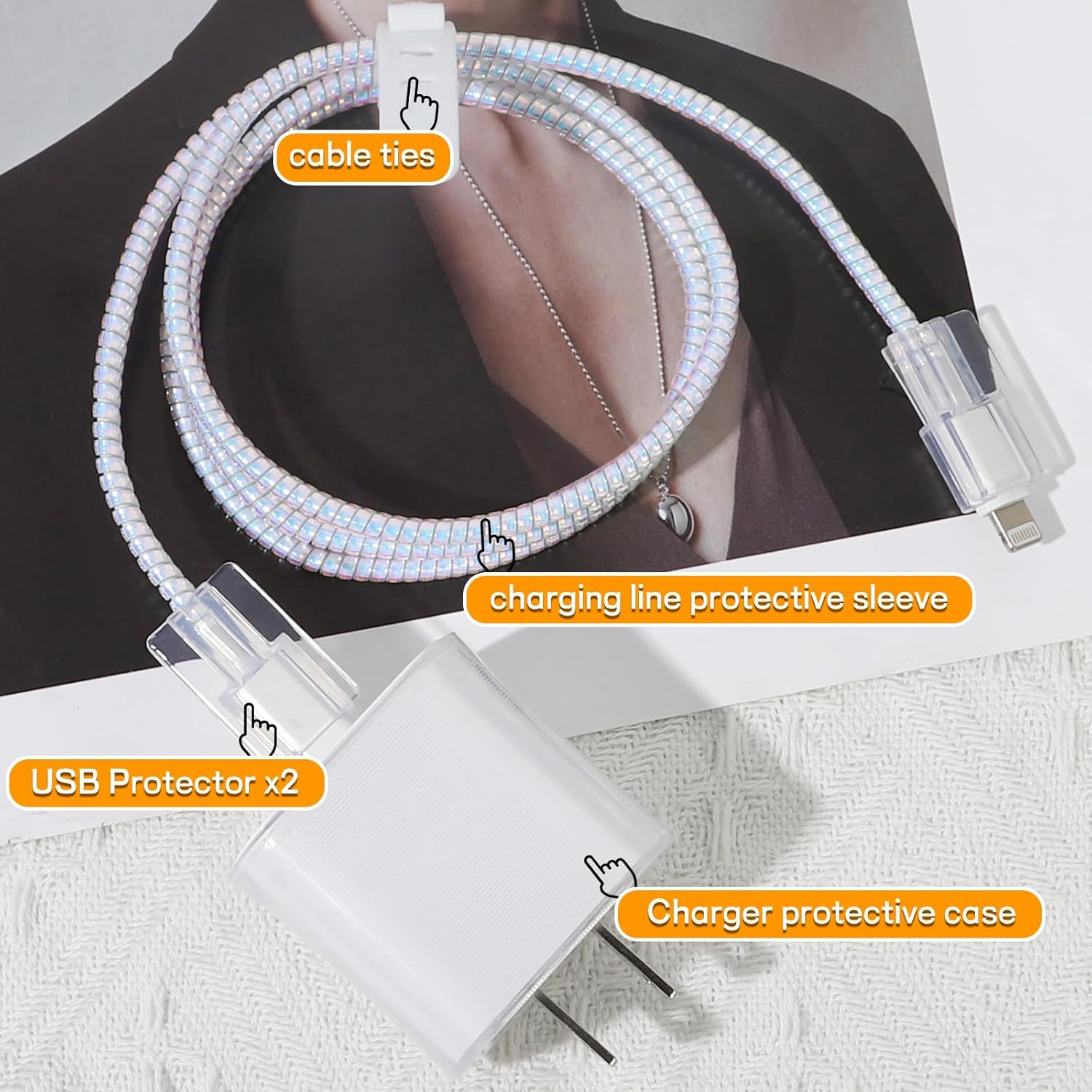 Protège-câble pour chargeur iPhone, [ne jaunit pas], protecteur de câble souple transparent, protecteur USB, économiseur de câbles de données, compatible avec le chargeur pour iPhone/iPad 18W/20 W