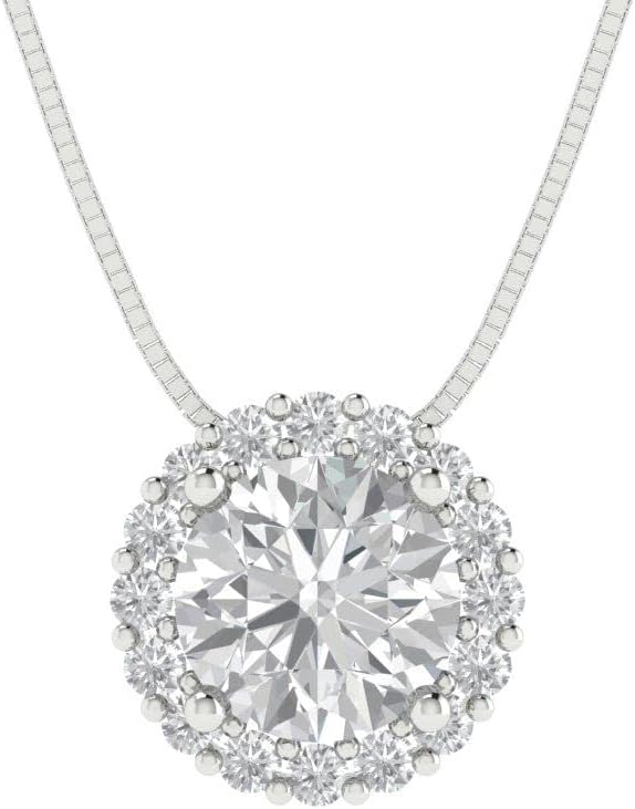 1.24Ct Round cut Genuine Lab Created Grown Cultured Diamond Halo Clarity VS1-2 Color J-K 14k White Gold Pendant 18 Chain · v2