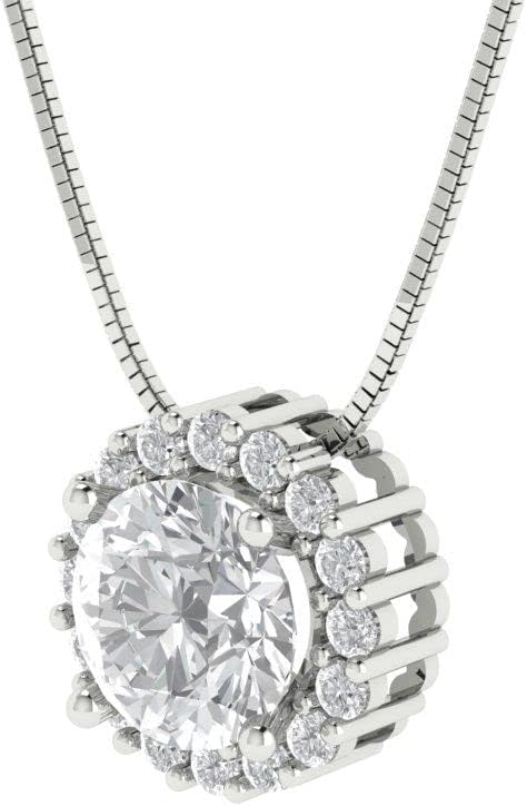 1.24Ct Round cut Genuine Lab Created Grown Cultured Diamond Halo Clarity VS1-2 Color J-K 14k White Gold Pendant 18 Chain · v2
