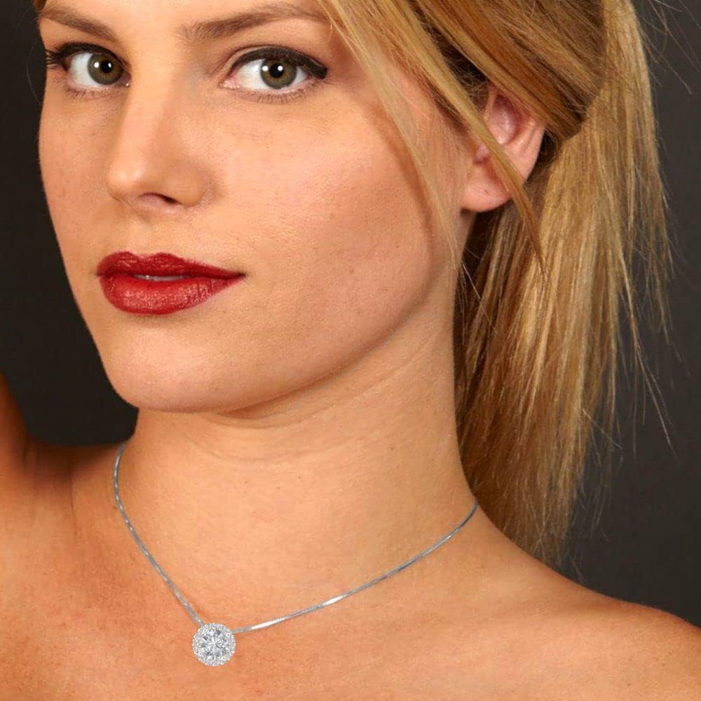 1.24Ct Round cut Genuine Lab Created Grown Cultured Diamond Halo Clarity VS1-2 Color J-K 14k White Gold Pendant 18 Chain · v2