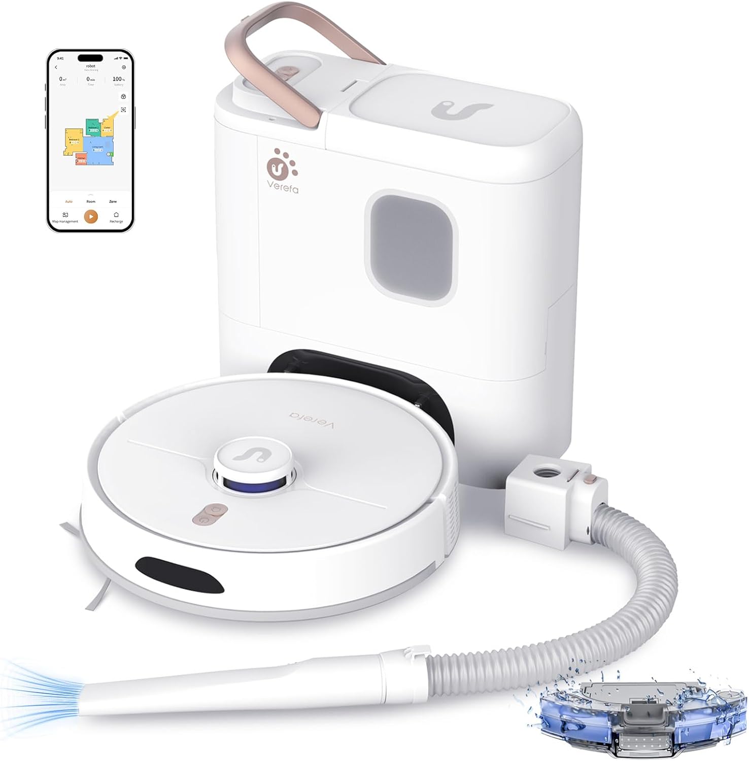 Verefa Self Emptying Robot Vacuum and Mop Combo, 5000Pa Suction, 70-Day Capacity, 260min Runtime, Lidar Navigation, Wi-Fi/App/Alexa Control, Robotic Vacuum Cleaner for Hard Floors, Carpets, Pet Hair · v2
