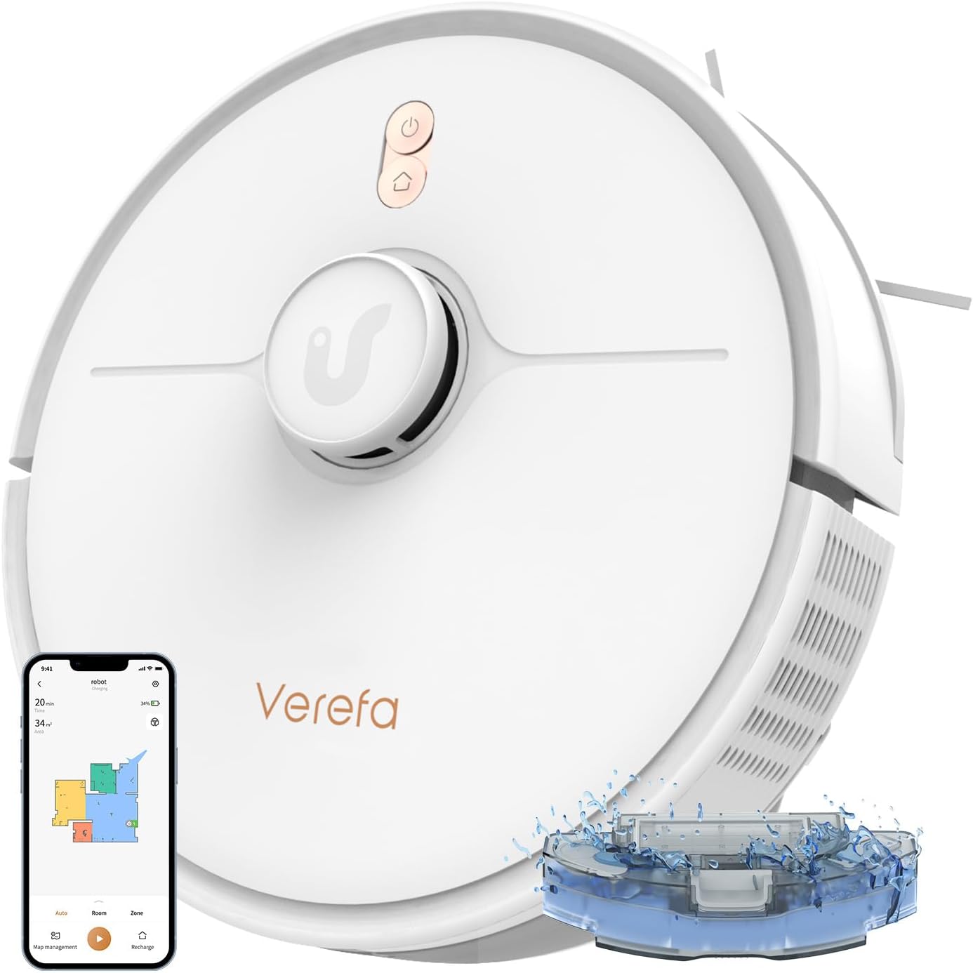 Verefa Saug- und Wischroboter, Saugleistung 5000 Pa, 260 min Laufzeit, 5 Karten, editierbare LiDAR-Navigation, automatischer Saugroboter, Wi-Fi/App/Alexa-Steuerung, Roboter-Staubsauger, ideal für niedrige Teppiche, Tierhaare