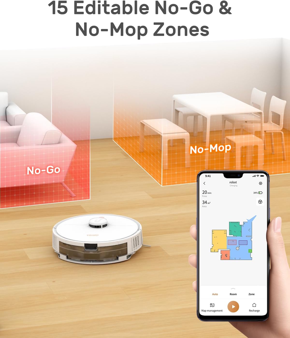 Verefa Robot Vacuum and Mop Combo, 5000Pa Suction 260min Runtime 5 Maps Editable LiDAR Navigation Automatic Vacuum Robot, Wi-Fi/App/Alexa Control, Robotic Vacuum Cleaner Ideal for Low Carpet, Pet Hair · v14