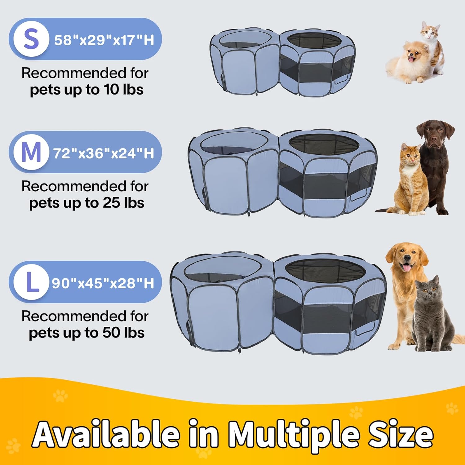 EighteenTek Puppy Oyun Parkı - Taşınabilir Kedi Oyun Parkı - Küçük Köpekler İçin Katlanabilir Köpek Kasaları - Köpek Kedi Kedisi İçin Daire Açık Kapalı Oyun Çadırı Çift Kişilik Oda