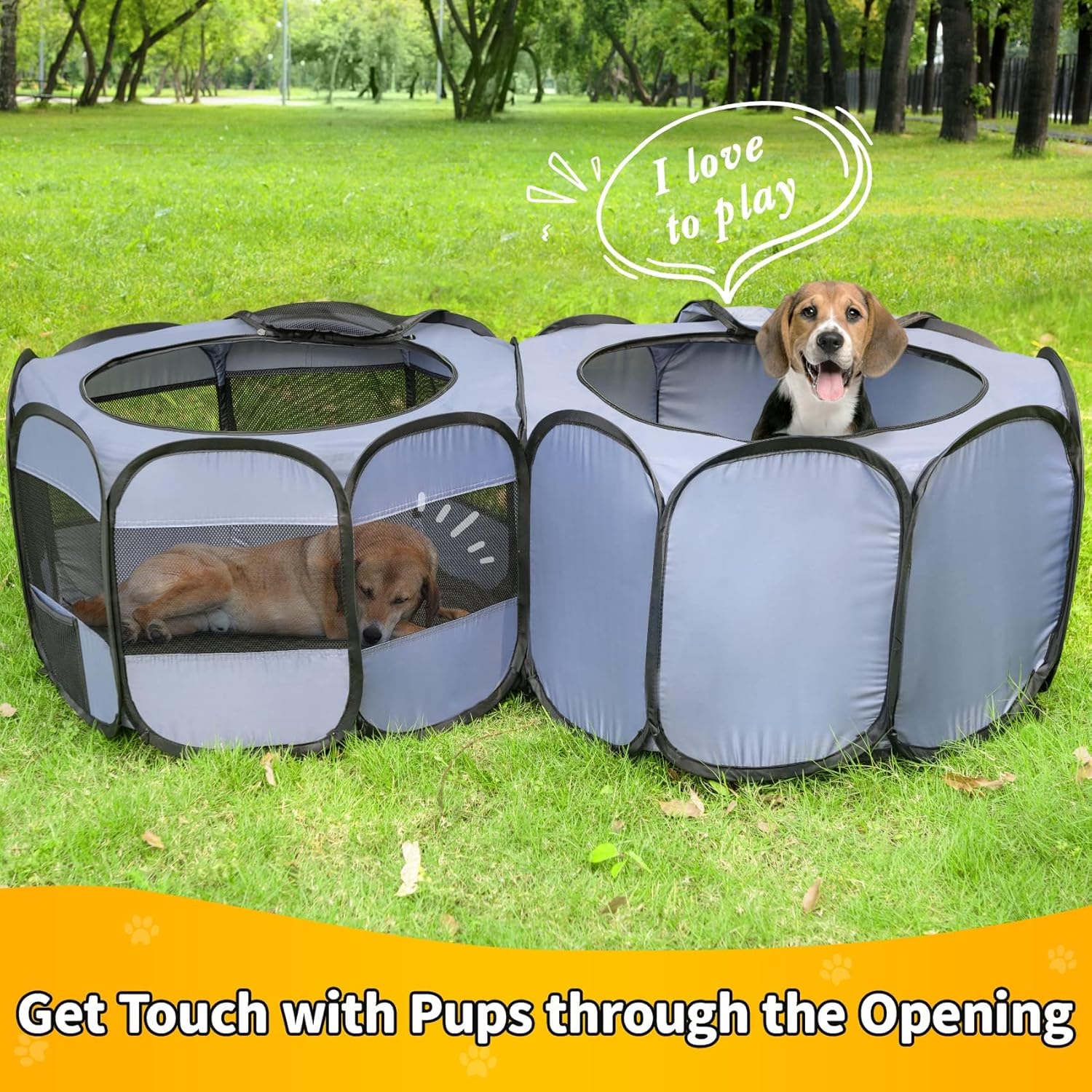 EighteenTek Puppy Oyun Parkı - Taşınabilir Kedi Oyun Parkı - Küçük Köpekler İçin Katlanabilir Köpek Kasaları - Köpek Kedi Kedisi İçin Daire Açık Kapalı Oyun Çadırı Çift Kişilik Oda