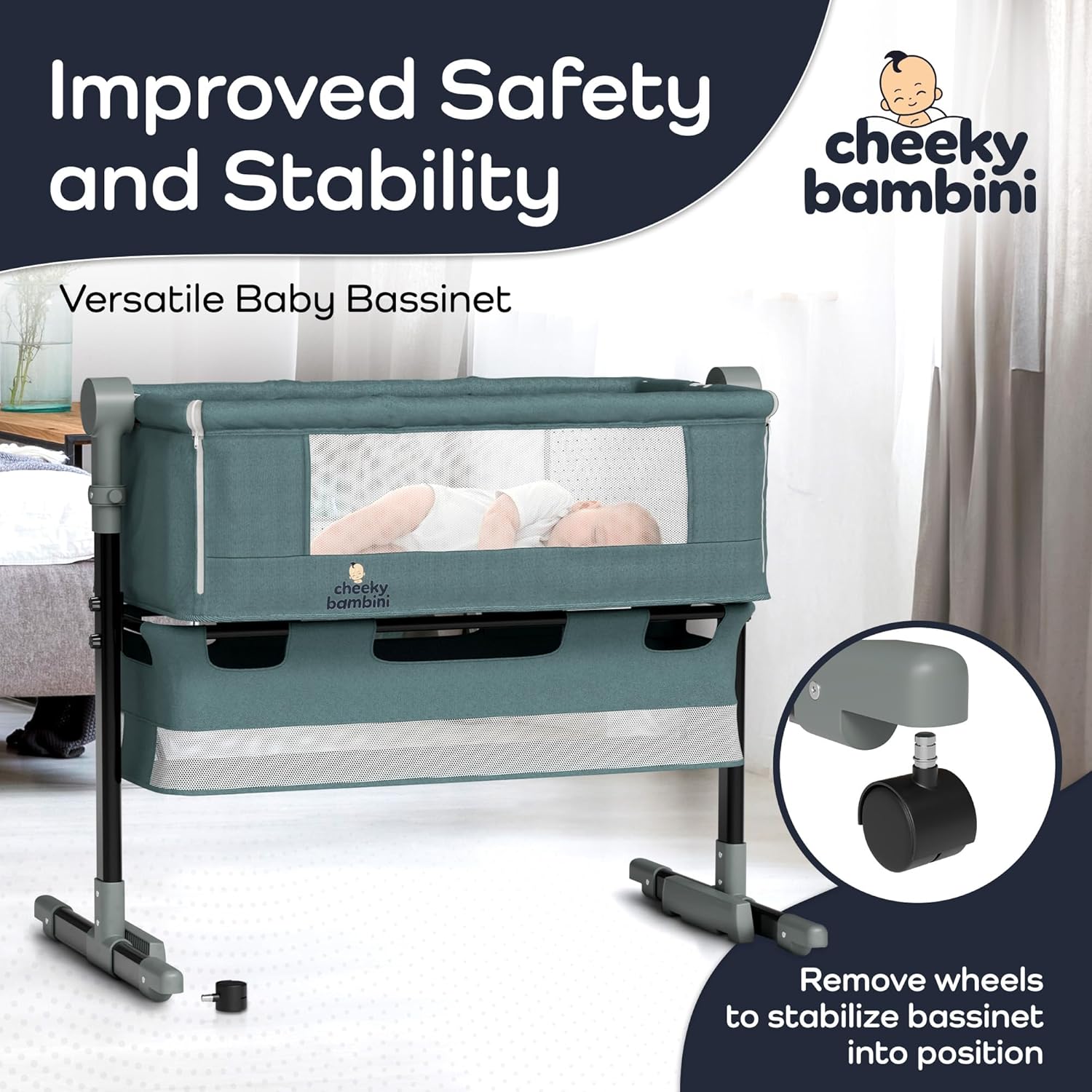 Baby Bedside Bassinet - Newborn Bassinet Bed with Adjustable Height, Storage Basket, and Comfy Mattress - Lightweight Next to Me Crib, Portable Arms Reach Co Sleeper Bassinet for Infant · v2