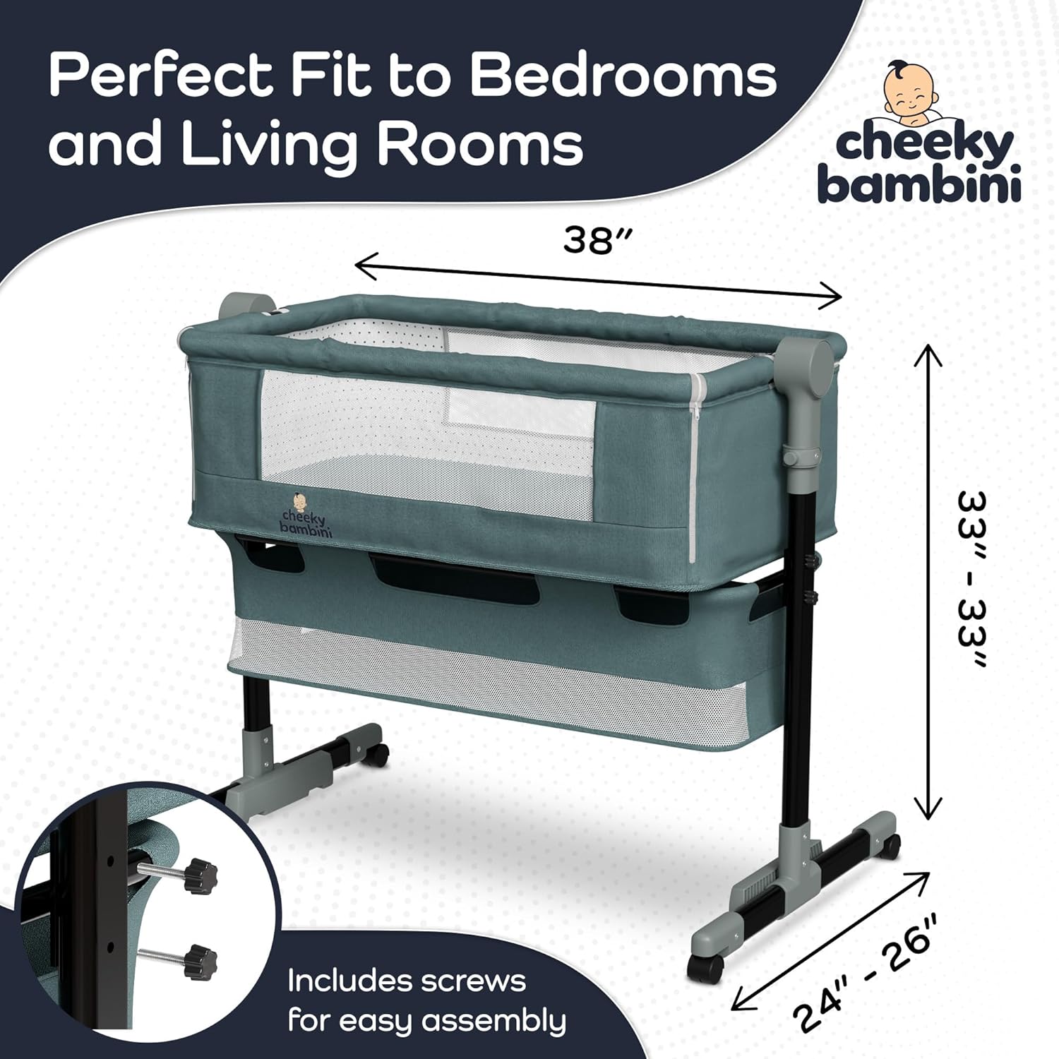 Baby Bedside Bassinet - Newborn Bassinet Bed with Adjustable Height, Storage Basket, and Comfy Mattress - Lightweight Next to Me Crib, Portable Arms Reach Co Sleeper Bassinet for Infant · v2