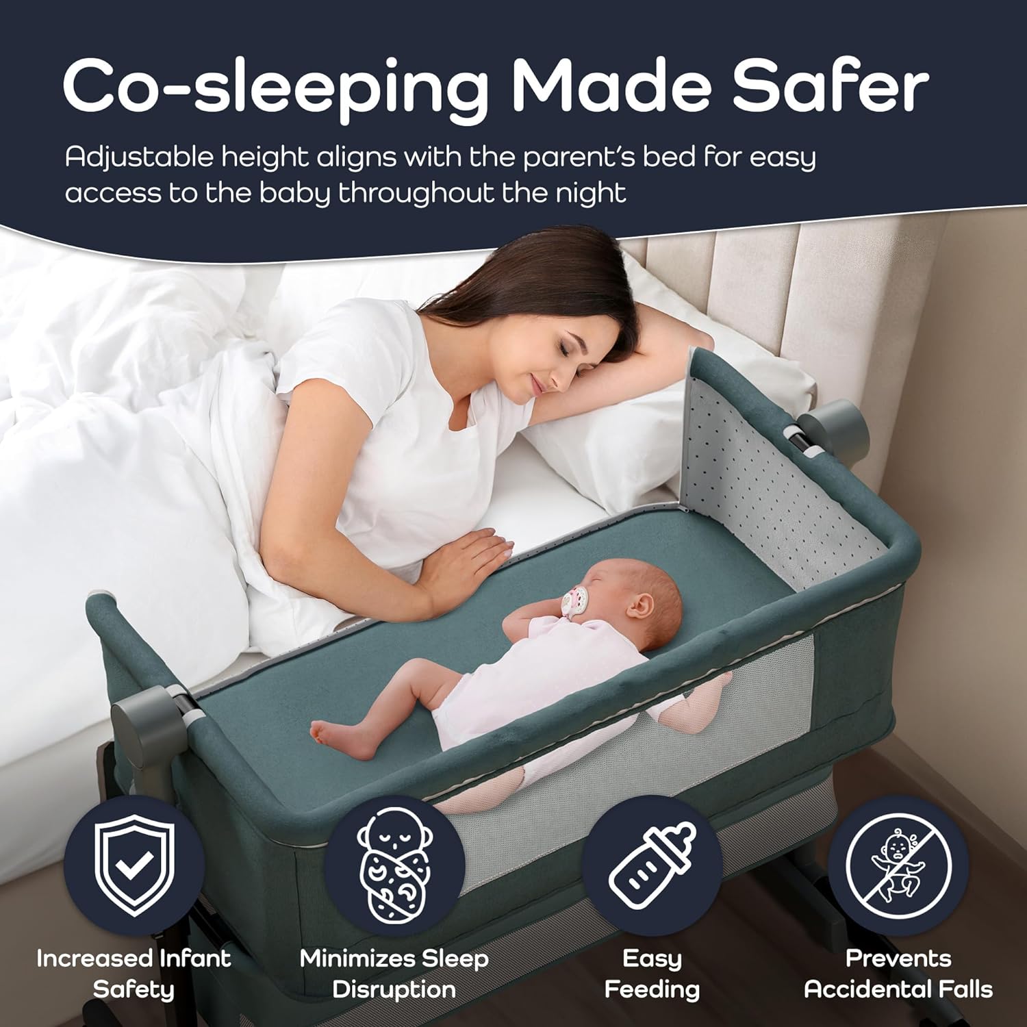 Baby Bedside Bassinet - Newborn Bassinet Bed with Adjustable Height, Storage Basket, and Comfy Mattress - Lightweight Next to Me Crib, Portable Arms Reach Co Sleeper Bassinet for Infant · v2