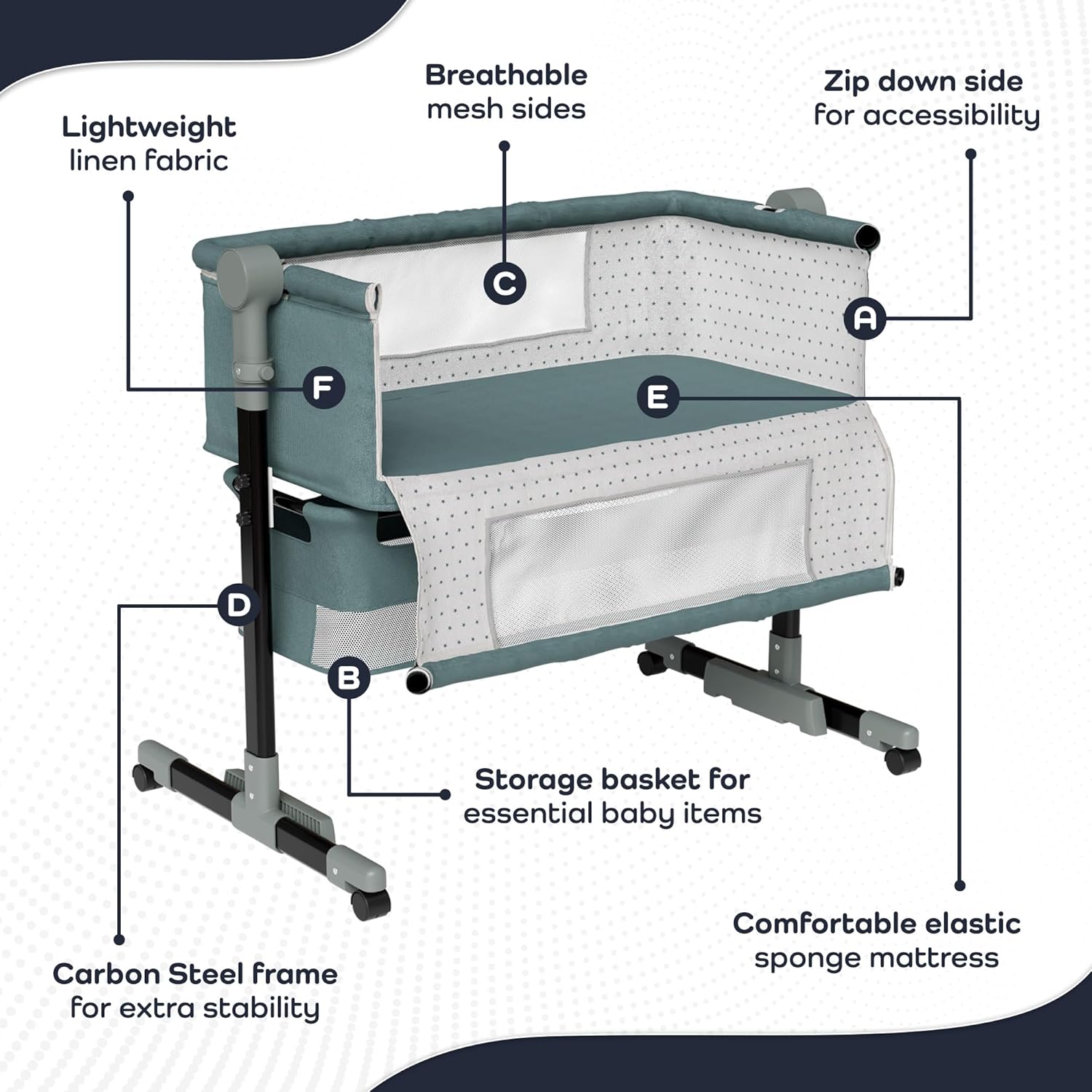 Baby Bedside Bassinet - Newborn Bassinet Bed with Adjustable Height, Storage Basket, and Comfy Mattress - Lightweight Next to Me Crib, Portable Arms Reach Co Sleeper Bassinet for Infant · v2
