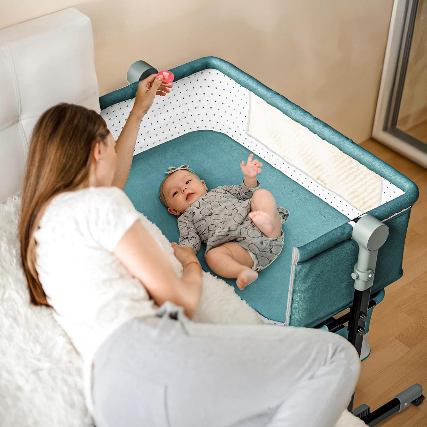 Baby Bedside Bassinet - Newborn Bassinet Bed with Adjustable Height, Storage Basket, and Comfy Mattress - Lightweight Next to Me Crib, Portable Arms Reach Co Sleeper Bassinet for Infant · v2