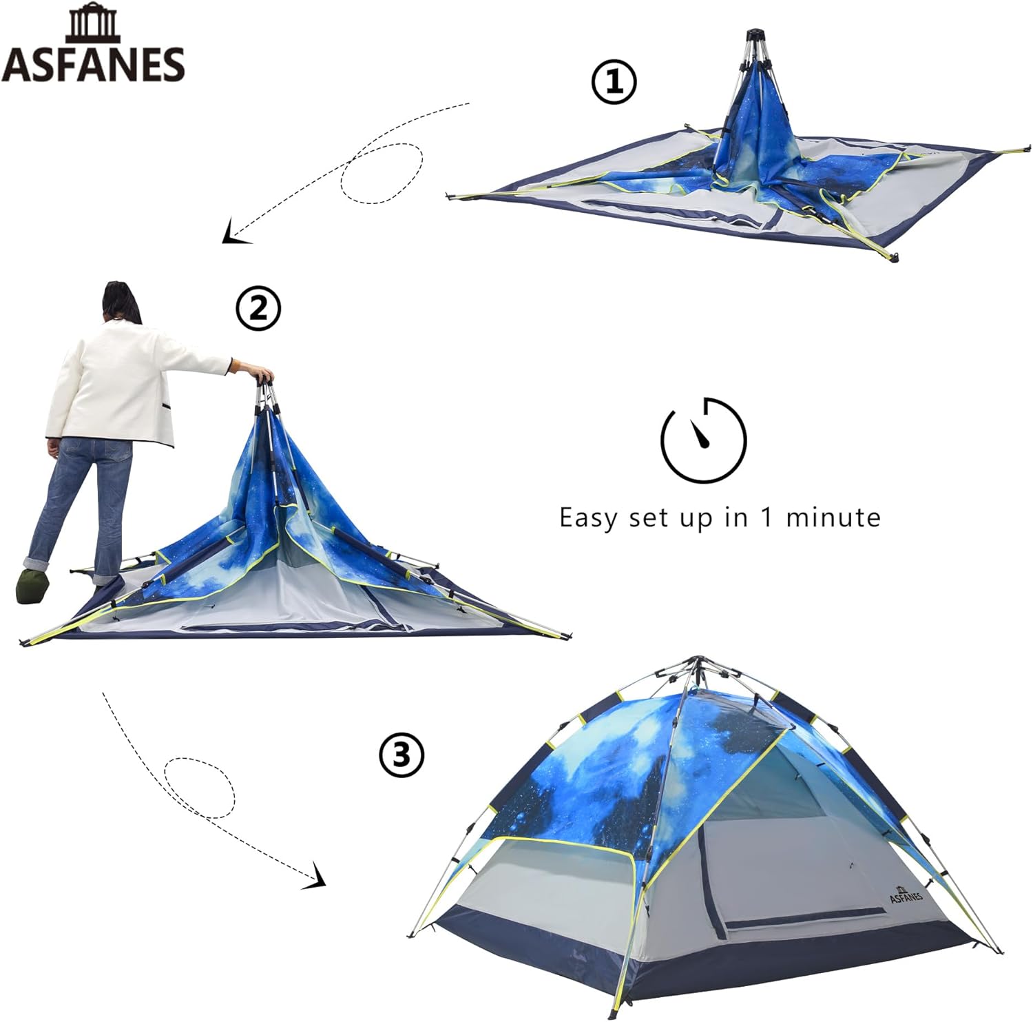 Kamp Çadırı Otomatik 3/4 Kişilik Anında Çadır Açılır Ultra Hafif Kubbe Çadırı 4 Mevsim Suya Dayanıklı Rüzgar Geçirmez Kamp Çadırı, Çıkarılabilir Dış Tente, Çift Katmanlı