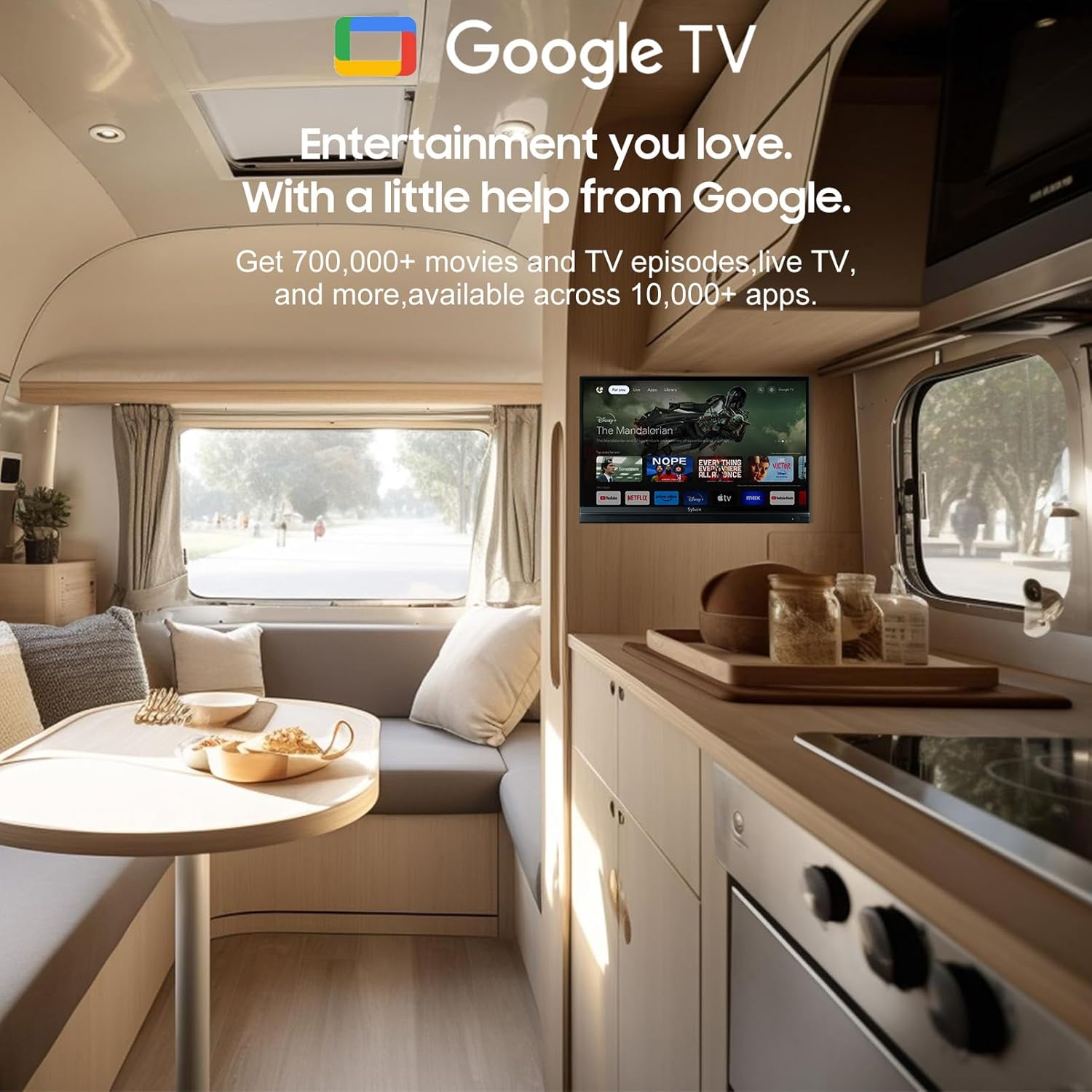 تلفزيون ذكي RV من SYLVOX، 32 بوصة 12 فولت، تلفزيون يعمل بالتيار المستمر/التيار المتردد بدقة 1080 بكسل، أحدث تلفزيون من Google، يدعم تنزيل التطبيقات، مساعد Google، بلوتوث واي فاي، تلفزيون ذكي للمنزل والسيارة والشاحنة