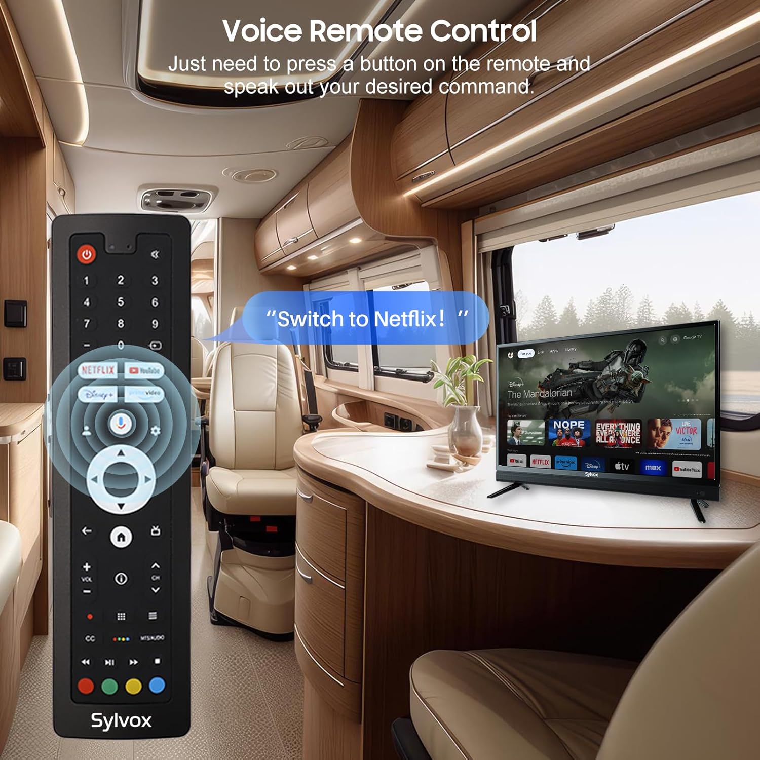 تلفزيون ذكي RV من SYLVOX، 32 بوصة 12 فولت، تلفزيون يعمل بالتيار المستمر/التيار المتردد بدقة 1080 بكسل، أحدث تلفزيون من Google، يدعم تنزيل التطبيقات، مساعد Google، بلوتوث واي فاي، تلفزيون ذكي للمنزل والسيارة والشاحنة