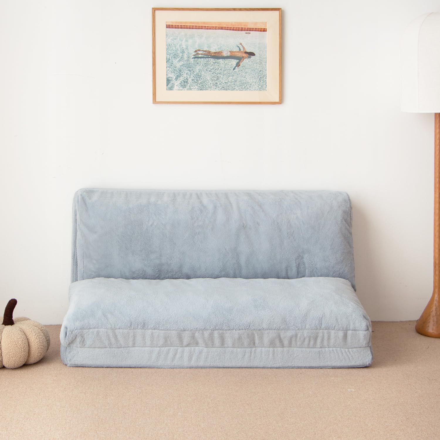 NV Faltmatratze, Sofa, Sitzsack, Bett, zusammenklappbares Matratzensofa mit Schaumstofffüllung, inklusive abnehmbarem und maschinenwaschbarem Bezug, weiches Premium-Kunstfell (groß, grau)
