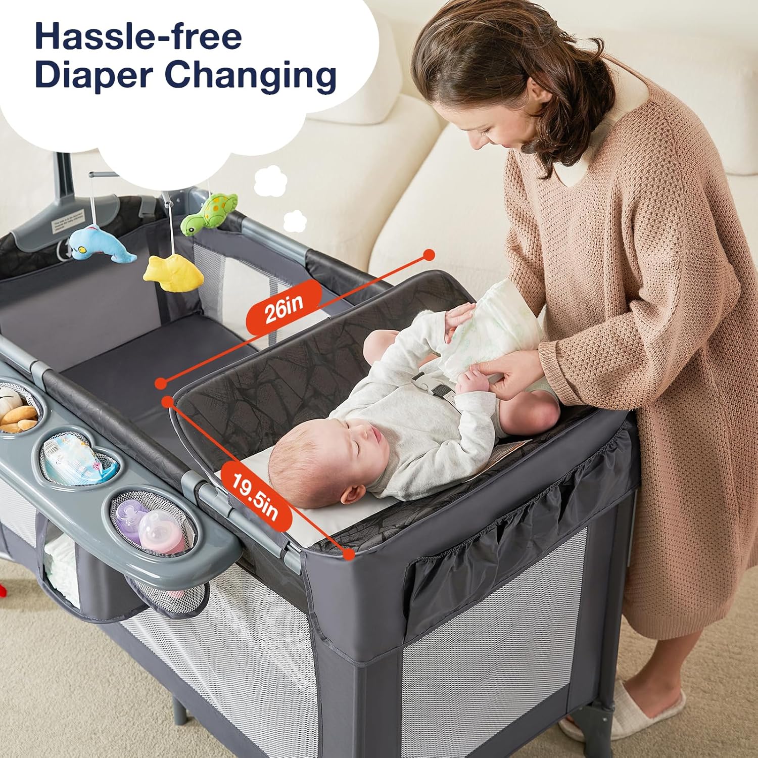RONBEI Baby Bedside Sleeper Bassinet Playpen Playards with Changing Table, 4 in 1 Portable Baby Crib Playard · v2