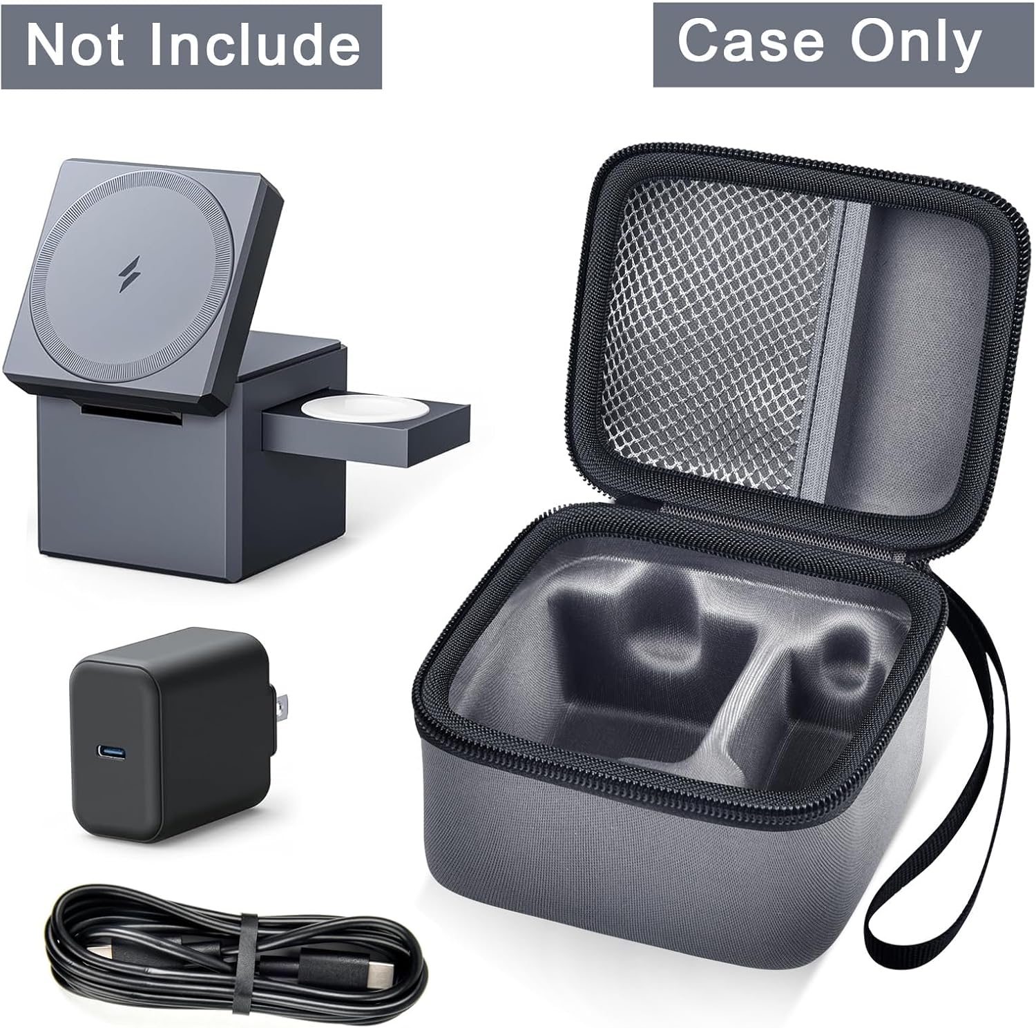 Étui PAIYULE compatible avec le chargeur Cube MagSafe 3 en 1 Anker, 15 W maximum, support de recharge rapide, support de rangement pour câble USB-C (boîte uniquement) (gris)
