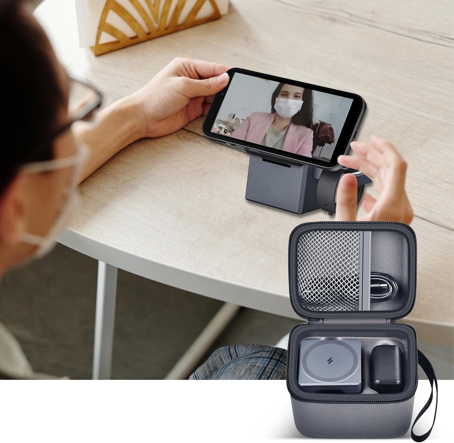 Étui PAIYULE compatible avec le chargeur Cube MagSafe 3 en 1 Anker, 15 W maximum, support de recharge rapide, support de rangement pour câble USB-C (boîte uniquement) (gris)