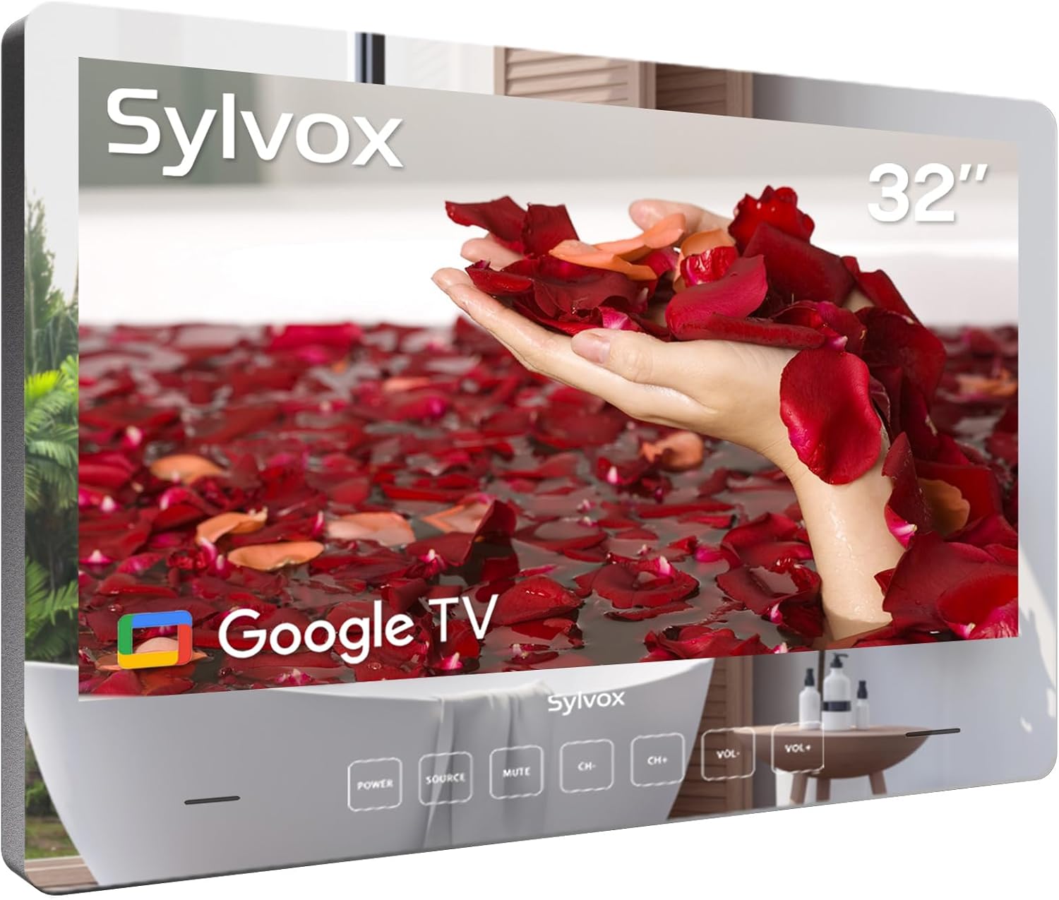 SYLVOX 32インチ スマートテレビ バスルーム マジックミラー 防水 LEDテレビ 1080P 500NITS 高輝度 デュアルフロントスピーカー 壁掛け バスルーム、ホテル、サウナに最適