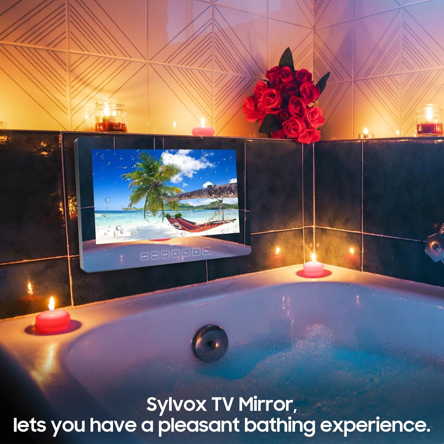 SYLVOX 32インチ スマートテレビ バスルーム マジックミラー 防水 LEDテレビ 1080P 500NITS 高輝度 デュアルフロントスピーカー 壁掛け バスルーム、ホテル、サウナに最適