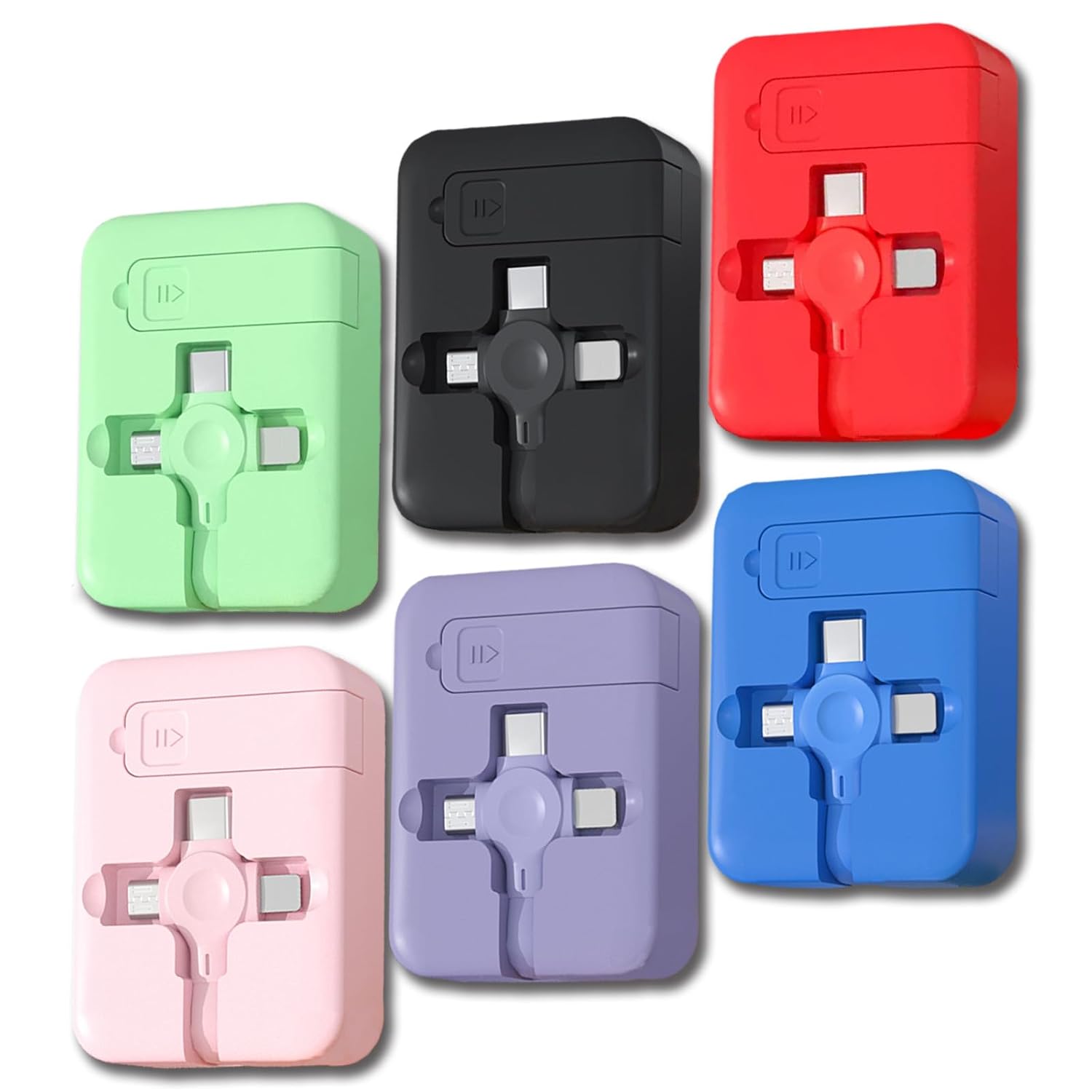 6 Pcs Three in One Charging Cable Roll, Data Transfer, 3 in 1 Charging Cable Retractable, Phone Holder, Compatible USB C(Type-C)/Micro USB/IP, Compatible with Phone, Android, Tablets