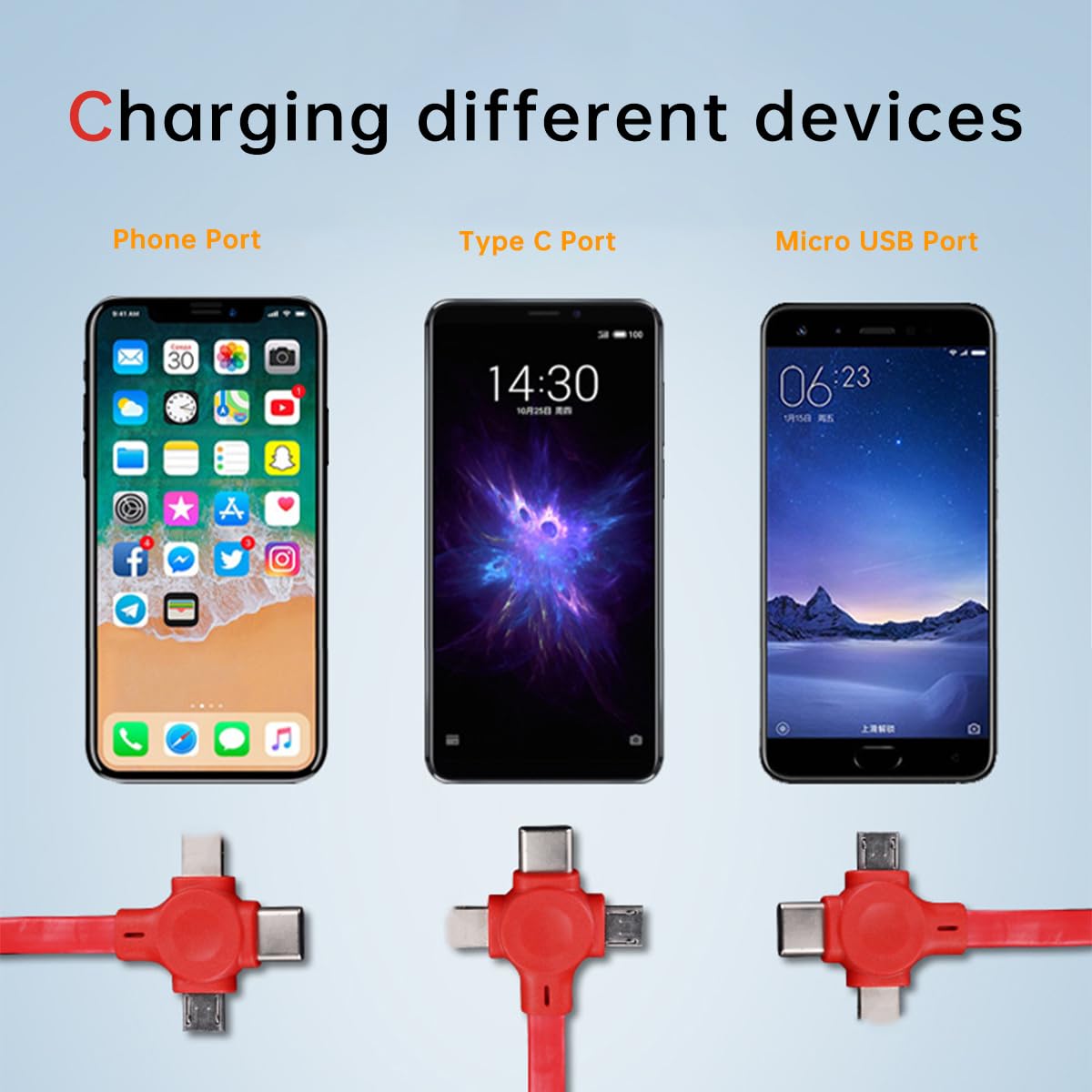 6 Pcs Three in One Charging Cable Roll, Data Transfer, 3 in 1 Charging Cable Retractable, Phone Holder, Compatible USB C(Type-C)/Micro USB/IP, Compatible with Phone, Android, Tablets