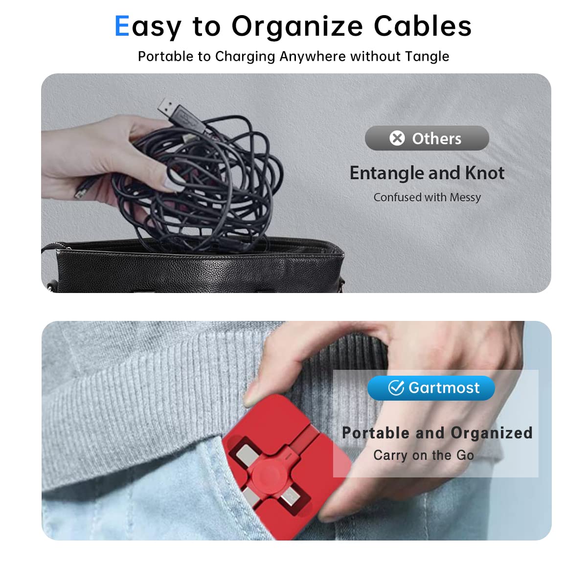 6 Pcs Three in One Charging Cable Roll, Data Transfer, 3 in 1 Charging Cable Retractable, Phone Holder, Compatible USB C(Type-C)/Micro USB/IP, Compatible with Phone, Android, Tablets