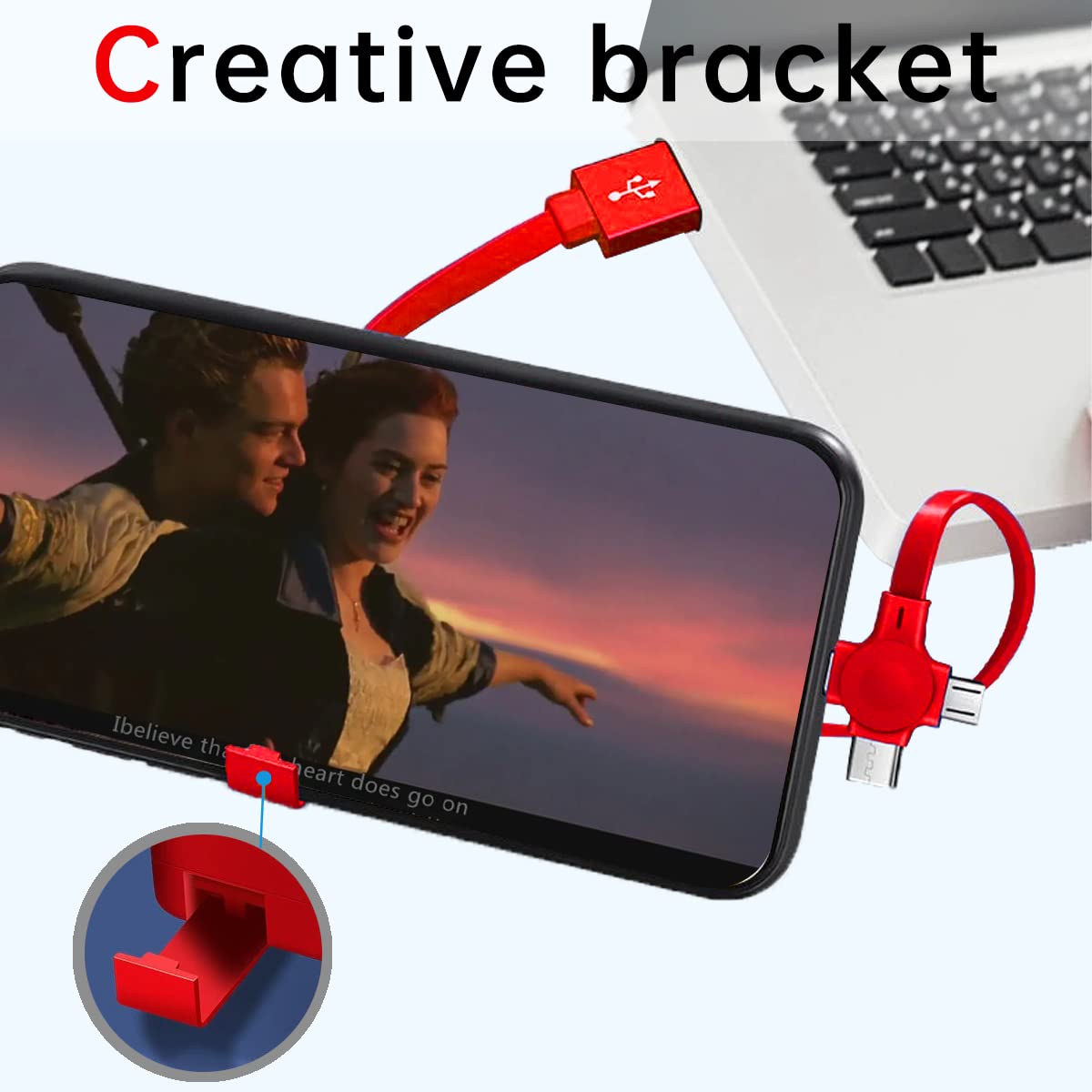 6 Pcs Three in One Charging Cable Roll, Data Transfer, 3 in 1 Charging Cable Retractable, Phone Holder, Compatible USB C(Type-C)/Micro USB/IP, Compatible with Phone, Android, Tablets