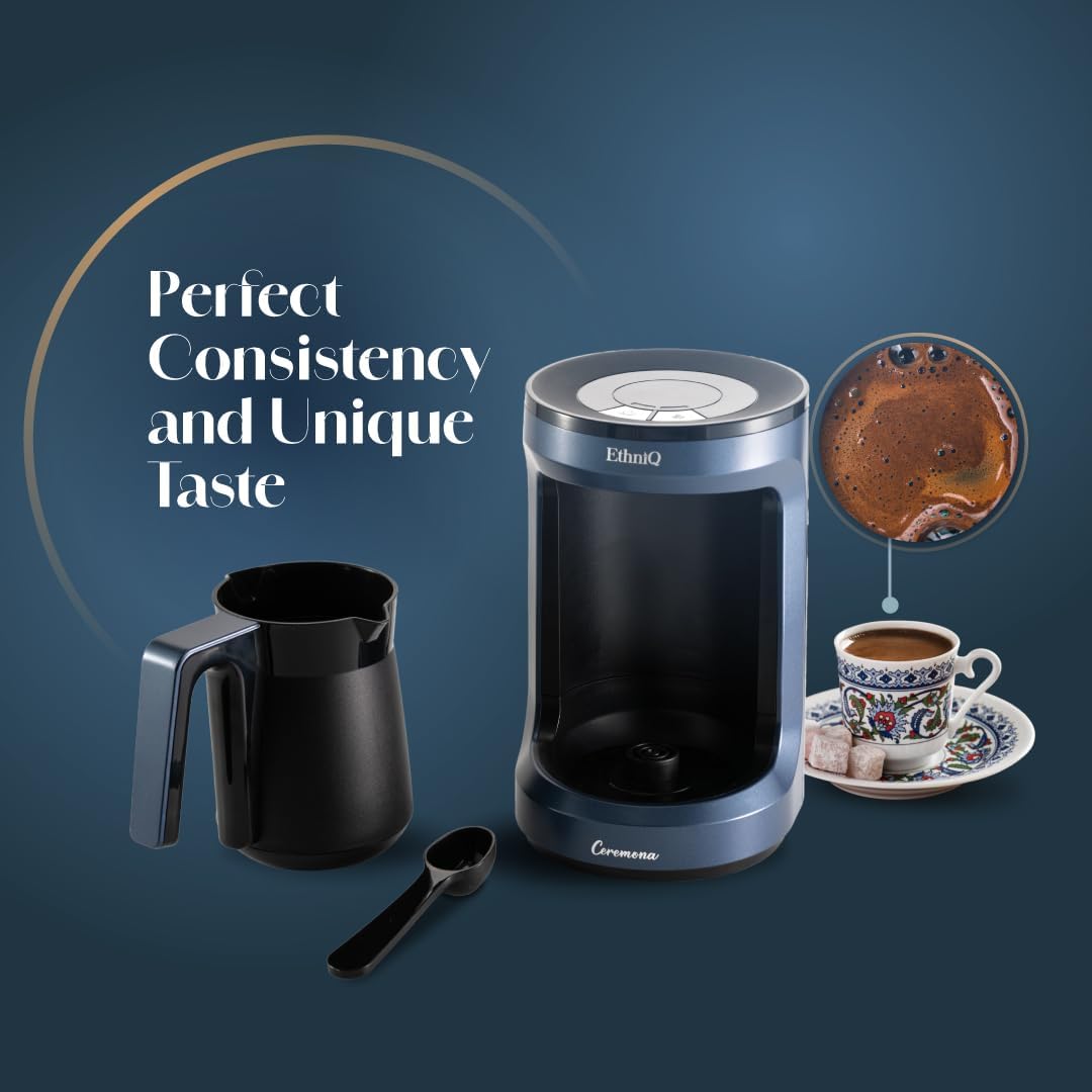 ETHNIQ Türk Kahvesi Makinesi -% 100 BPA İçermez, 120V, Cook Sense Teknolojisi ile 1 ila 4 Fincan Demleme Kapasitesi, Türk Kahvesi, Türk Kahvesi - Mavi