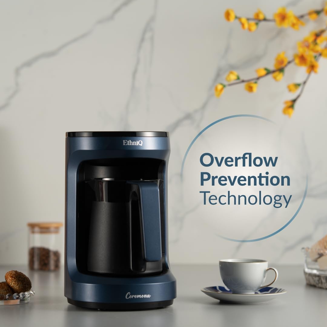 ETHNIQ Türk Kahvesi Makinesi -% 100 BPA İçermez, 120V, Cook Sense Teknolojisi ile 1 ila 4 Fincan Demleme Kapasitesi, Türk Kahvesi, Türk Kahvesi - Mavi