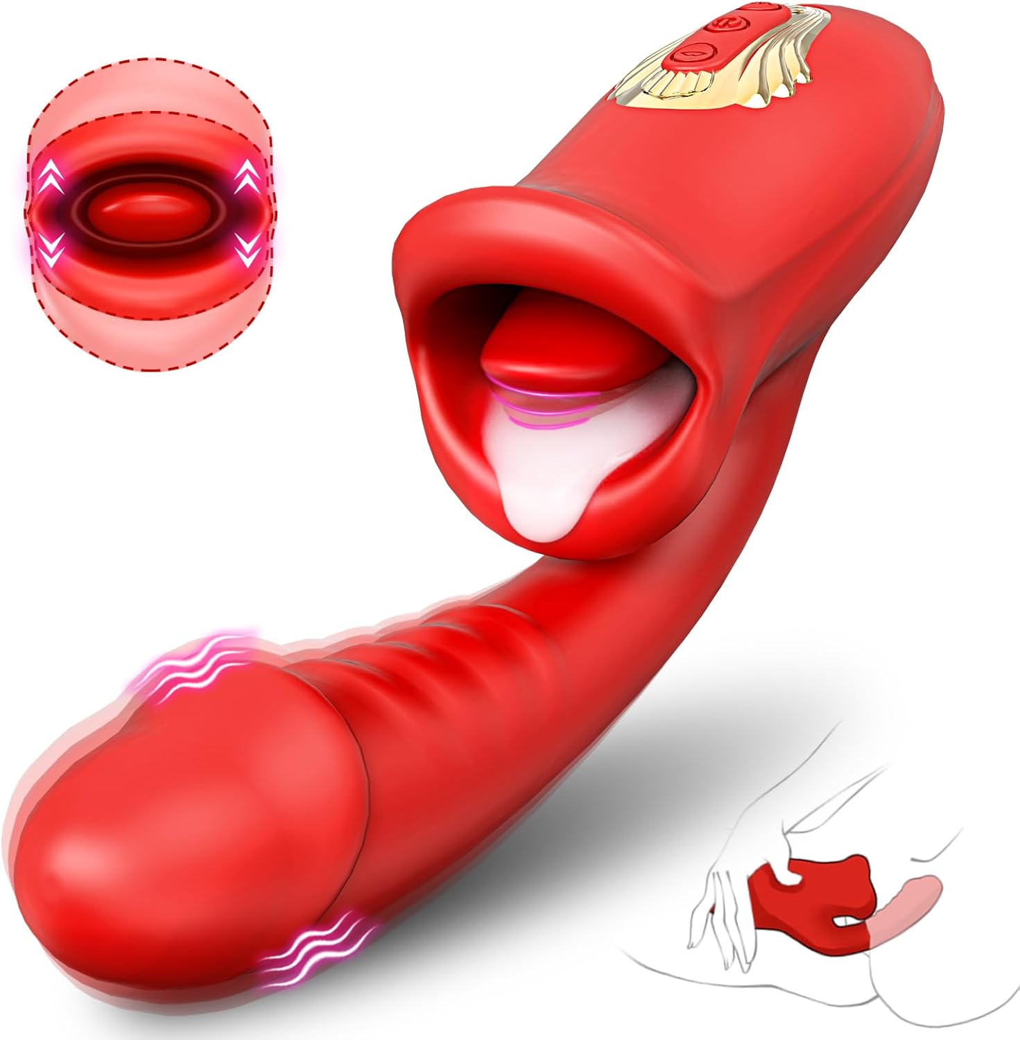 Tongue Rose Sex Toy Realistic Dildo Vibrators, 3 in 1 G Spot Vibrator for Women, Clitoral Vibrator with 10 Vibrations 10 Tongue Licking Nipple Clit Stimulator Adult Sex Toys for Women Couple · v3