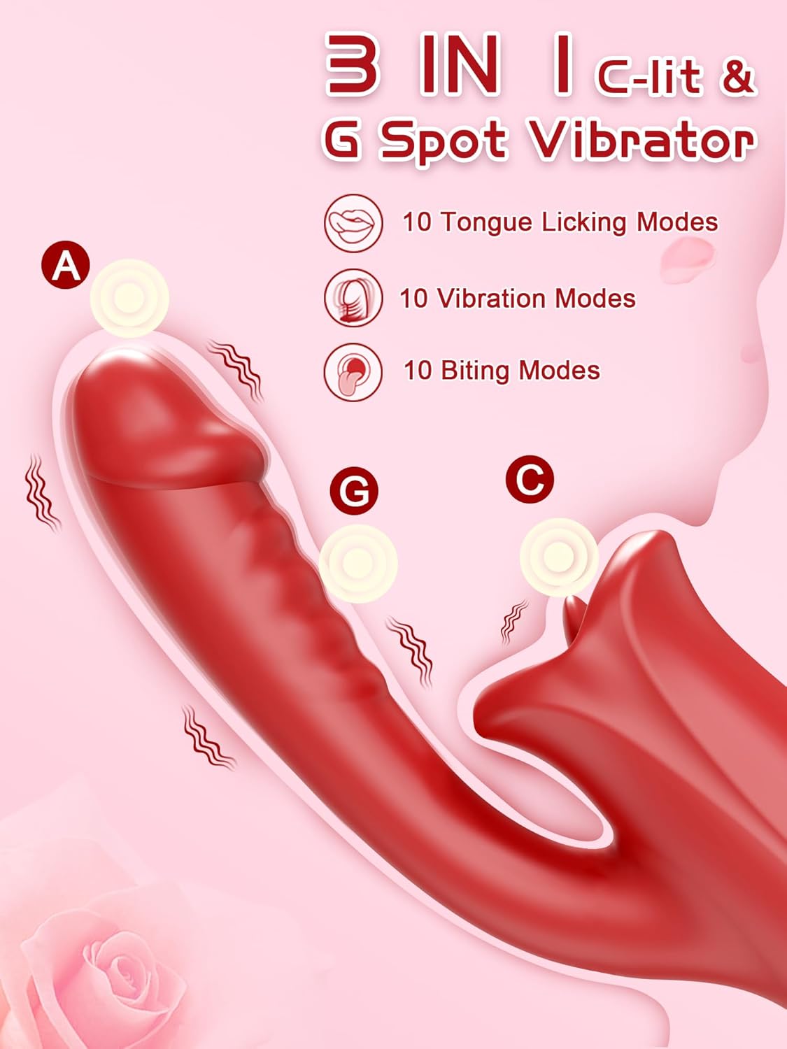 Tongue Rose Sex Toy Realistic Dildo Vibrators, 3 in 1 G Spot Vibrator for Women, Clitoral Vibrator with 10 Vibrations 10 Tongue Licking Nipple Clit Stimulator Adult Sex Toys for Women Couple · v3