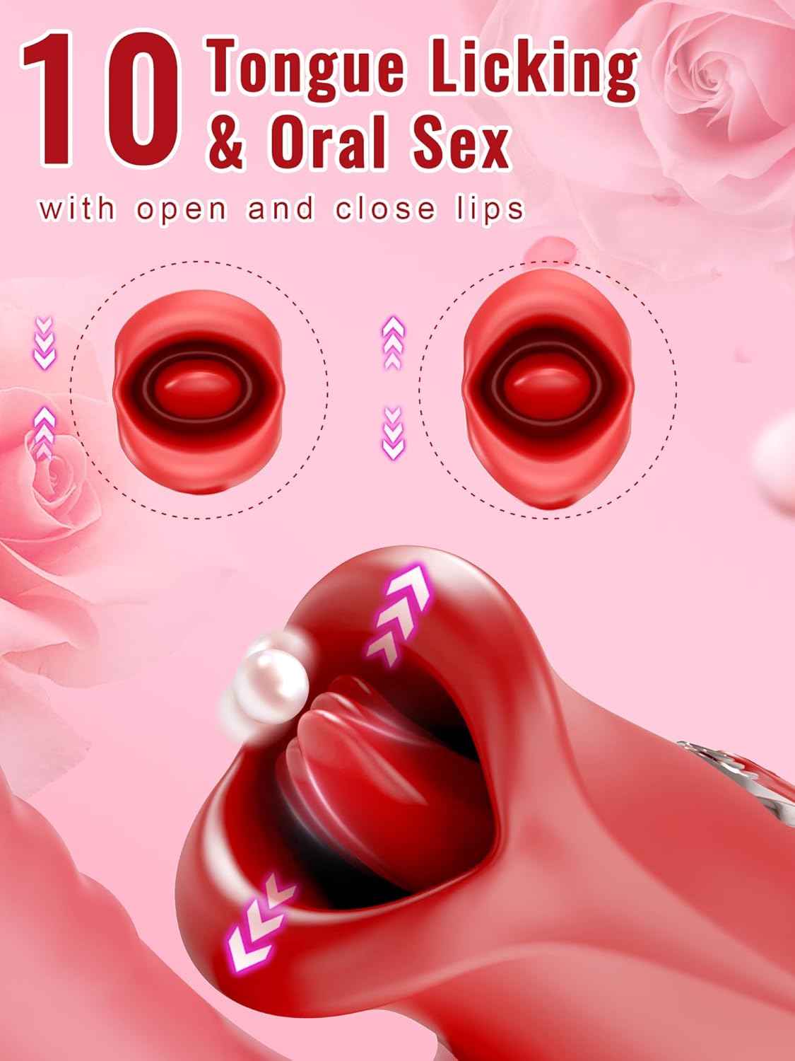 Tongue Rose Sex Toy Realistic Dildo Vibrators, 3 in 1 G Spot Vibrator for Women, Clitoral Vibrator with 10 Vibrations 10 Tongue Licking Nipple Clit Stimulator Adult Sex Toys for Women Couple · v3