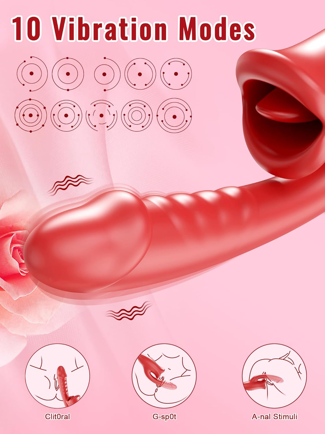 Tongue Rose Sex Toy Realistic Dildo Vibrators, 3 in 1 G Spot Vibrator for Women, Clitoral Vibrator with 10 Vibrations 10 Tongue Licking Nipple Clit Stimulator Adult Sex Toys for Women Couple · v3