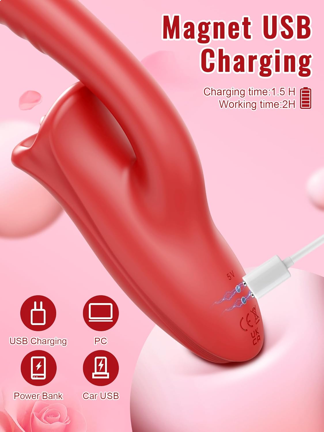 Tongue Rose Sex Toy Realistic Dildo Vibrators, 3 in 1 G Spot Vibrator for Women, Clitoral Vibrator with 10 Vibrations 10 Tongue Licking Nipple Clit Stimulator Adult Sex Toys for Women Couple · v3