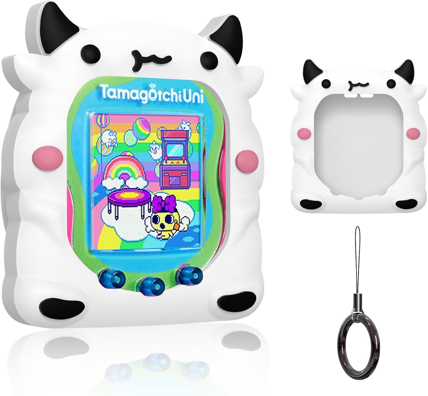 Cute Case Compatible with Tamagotchi Uni, Cute 3D Dairy Dow Pattern Silicone Protector Case for Tamagotchi Uni Virtual Pet Machine with Finger Lanyard · v2