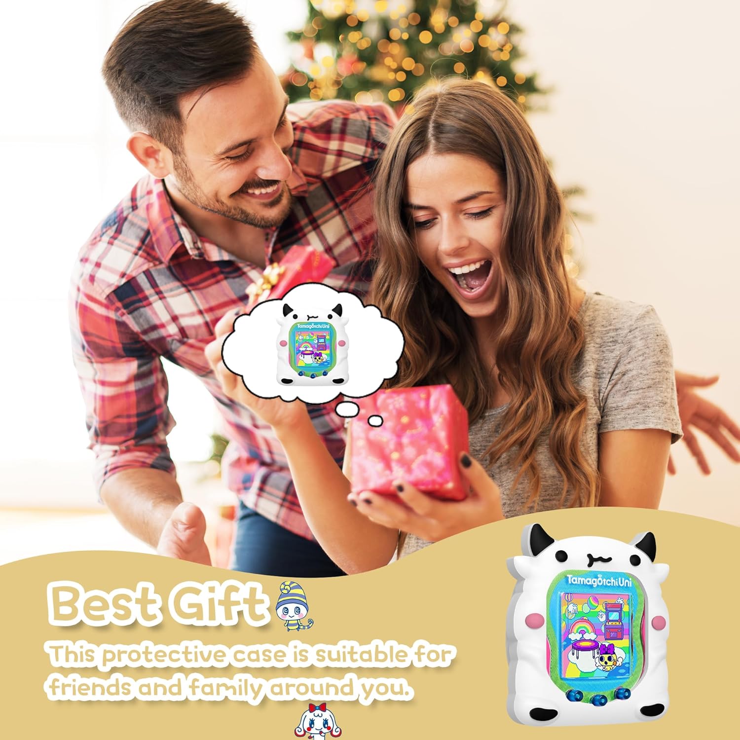 Simpatica custodia compatibile con Tamagotchi Uni, simpatica custodia protettiva in silicone 3D con motivo Dairy Dow per macchina virtuale Tamagotchi Uni per animali domestici virtuale Tamagotchi Uni con cordino da dito
