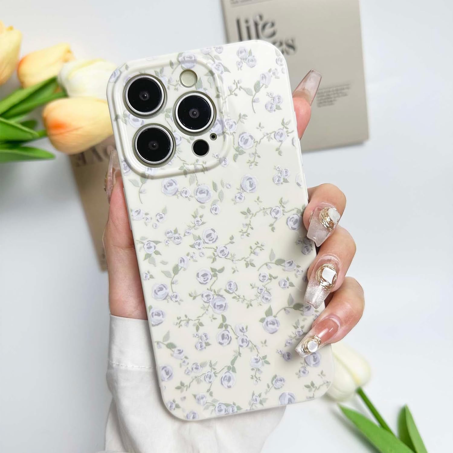 Custodia floreale per iPhone 15 Pro Max Graziosa custodia estetica con motivo floreale a rose per iPhone 15 Pro Max Custodia vintage per ragazze da donna, Oil Flowers Girly Trendy Slim Fit, custodia protettiva antiurto in TPU, beige