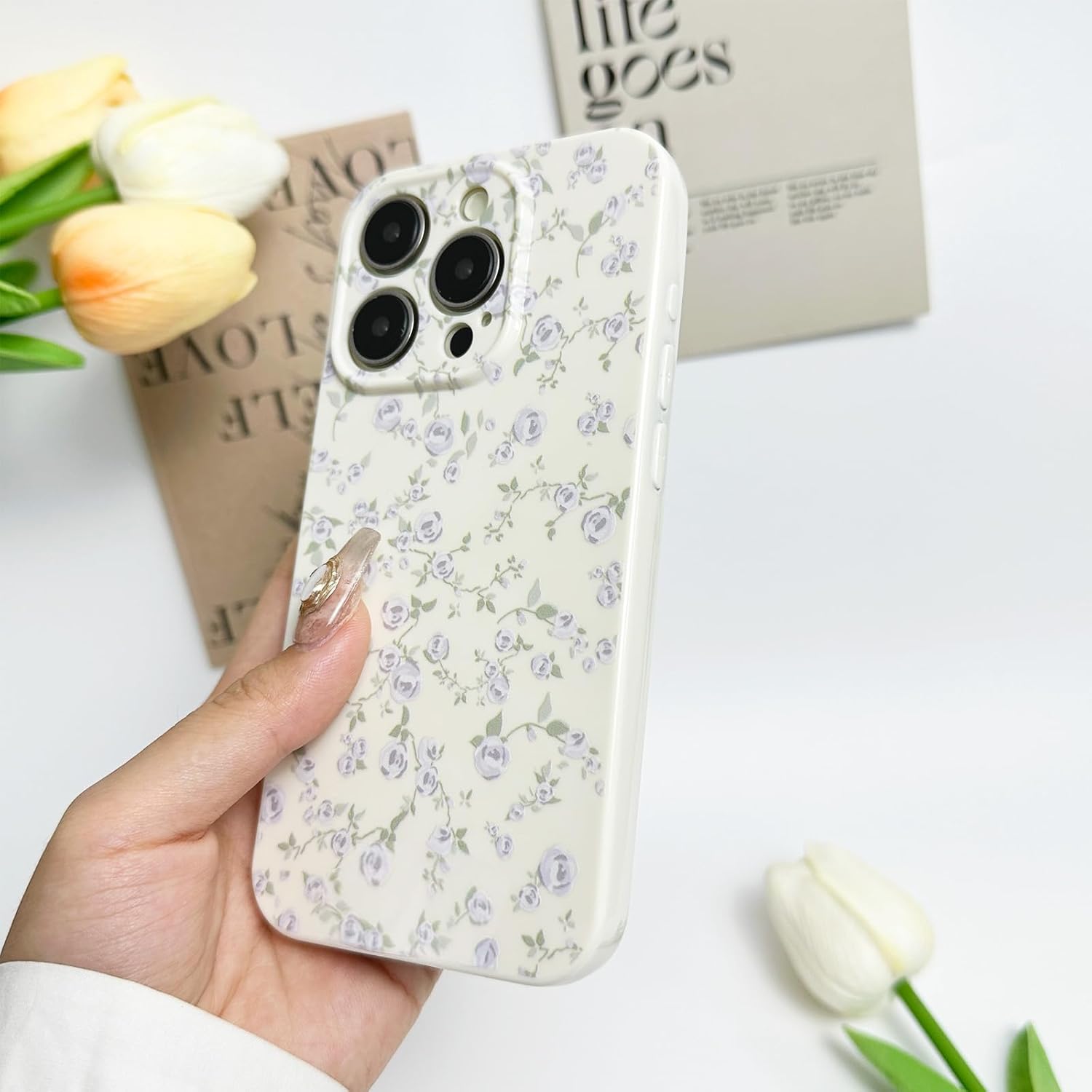 Custodia floreale per iPhone 15 Pro Max Graziosa custodia estetica con motivo floreale a rose per iPhone 15 Pro Max Custodia vintage per ragazze da donna, Oil Flowers Girly Trendy Slim Fit, custodia protettiva antiurto in TPU, beige
