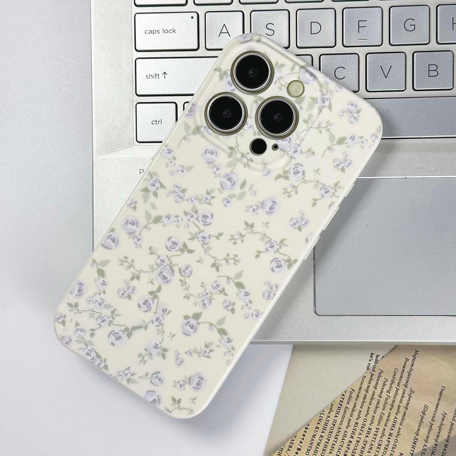 Custodia floreale per iPhone 15 Pro Max Graziosa custodia estetica con motivo floreale a rose per iPhone 15 Pro Max Custodia vintage per ragazze da donna, Oil Flowers Girly Trendy Slim Fit, custodia protettiva antiurto in TPU, beige