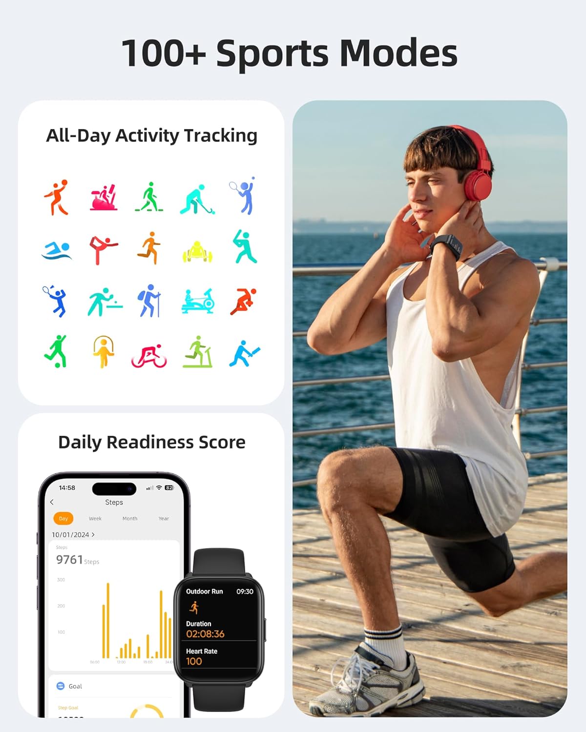 Parsonver Smart Watch, fitness tracker impermeabile fino a 5 ATM per il nuoto con 100 modalità sportive, frequenza cardiaca, ossigeno nel sangue, monitor del sonno, smartwatch da fitness con touch screen da 1,8 pollici per Android -iPhone iOS