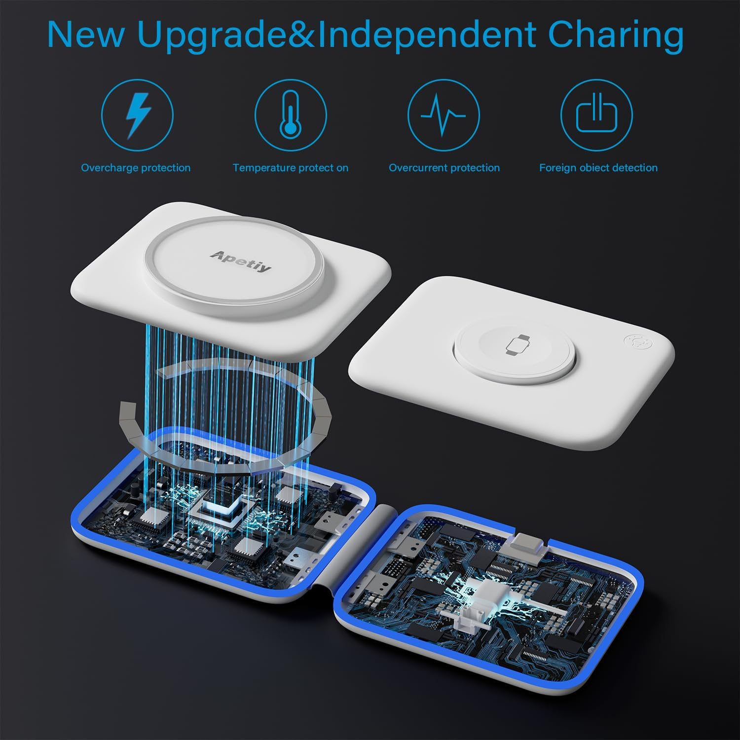 Apple Çoklu Cihazlar için Şarj İstasyonu, iPhone 15/14/13/12/Pro/Plus/Max için 3'ü 1 Arada Manyetik Kablosuz Şarj Yuvası, Apple Watch 9/8/Ultra 2/7/6/SE/5/4/3 AirPods 1/2/3/Pro için Seyahat Şarj Cihazı
