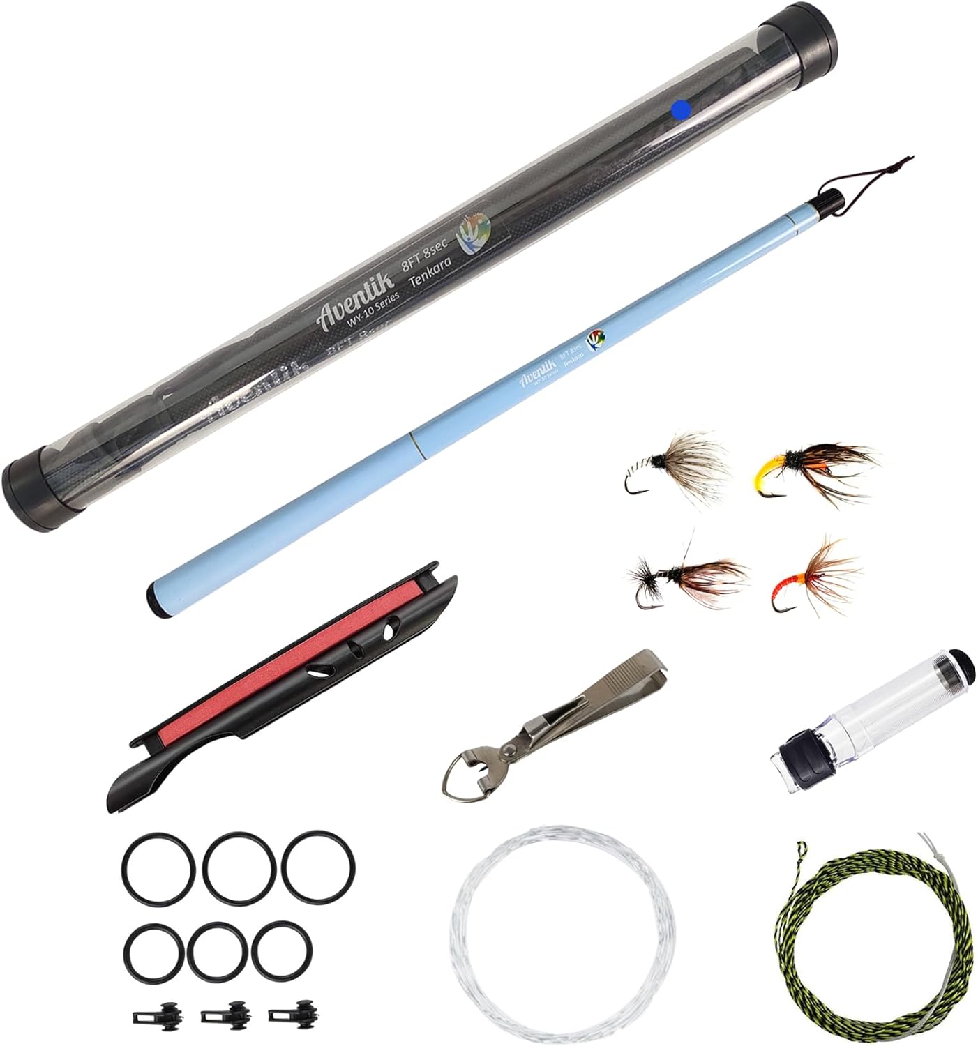 Aventik FreshStart Tenkara 낚싯대 7피트/8피트, 초보자용 텐카라 낚싯대 키트, 24T 탄소 섬유, 캐스팅하기 쉬움, 유연함, 내구성, 경량 및 컴팩트함